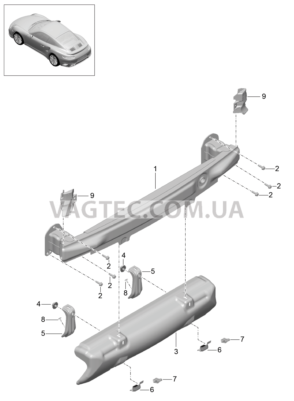 802-032 Кронштейн бампера, задний, 2. поколение для PORSCHE Porsche991Turbo 2014-2017