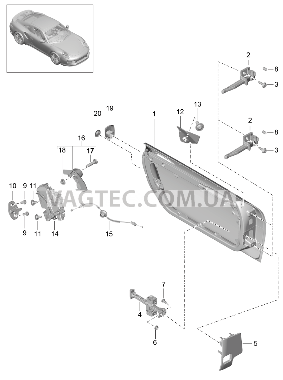 804-000 Структура двери, Встраиваемые детали, Замок двери для PORSCHE Porsche991Turbo 2014-2017