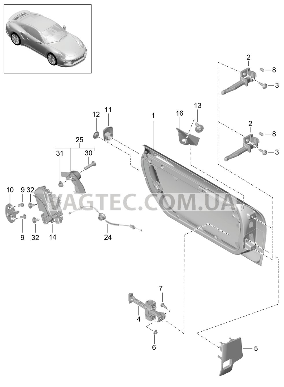 804-005 Структура двери, Встраиваемые детали, Замок двери для PORSCHE Porsche991Turbo 2014-2017USA