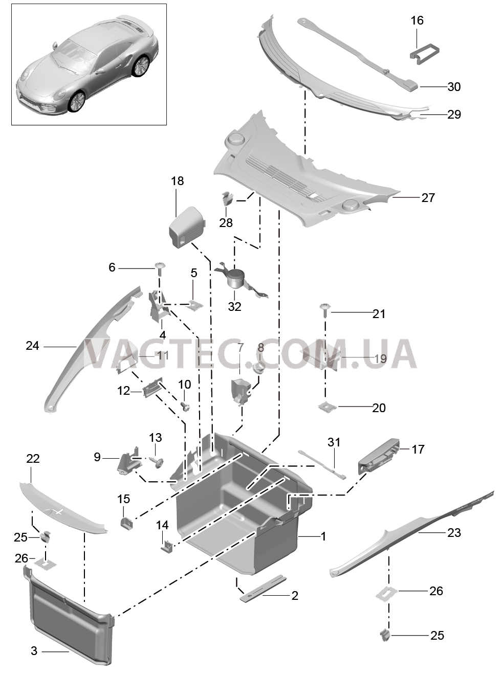 807-001 Багажный отсек, Обшивка для PORSCHE Porsche991Turbo 2014-2017