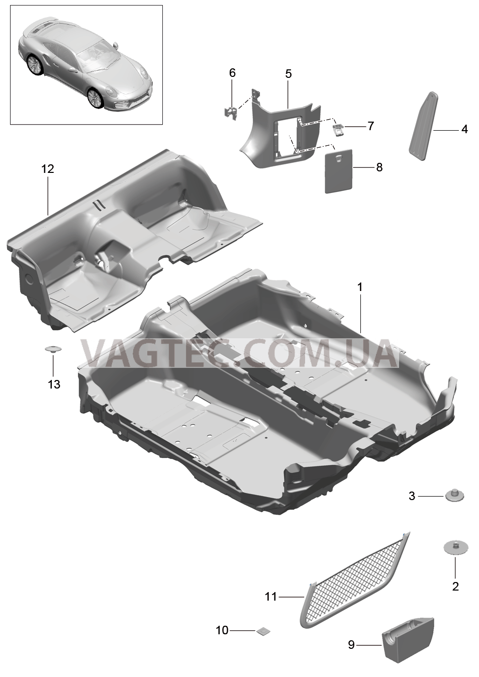 807-011 Накладка на днище, Обивки для PORSCHE Porsche991Turbo 2014-2017USA