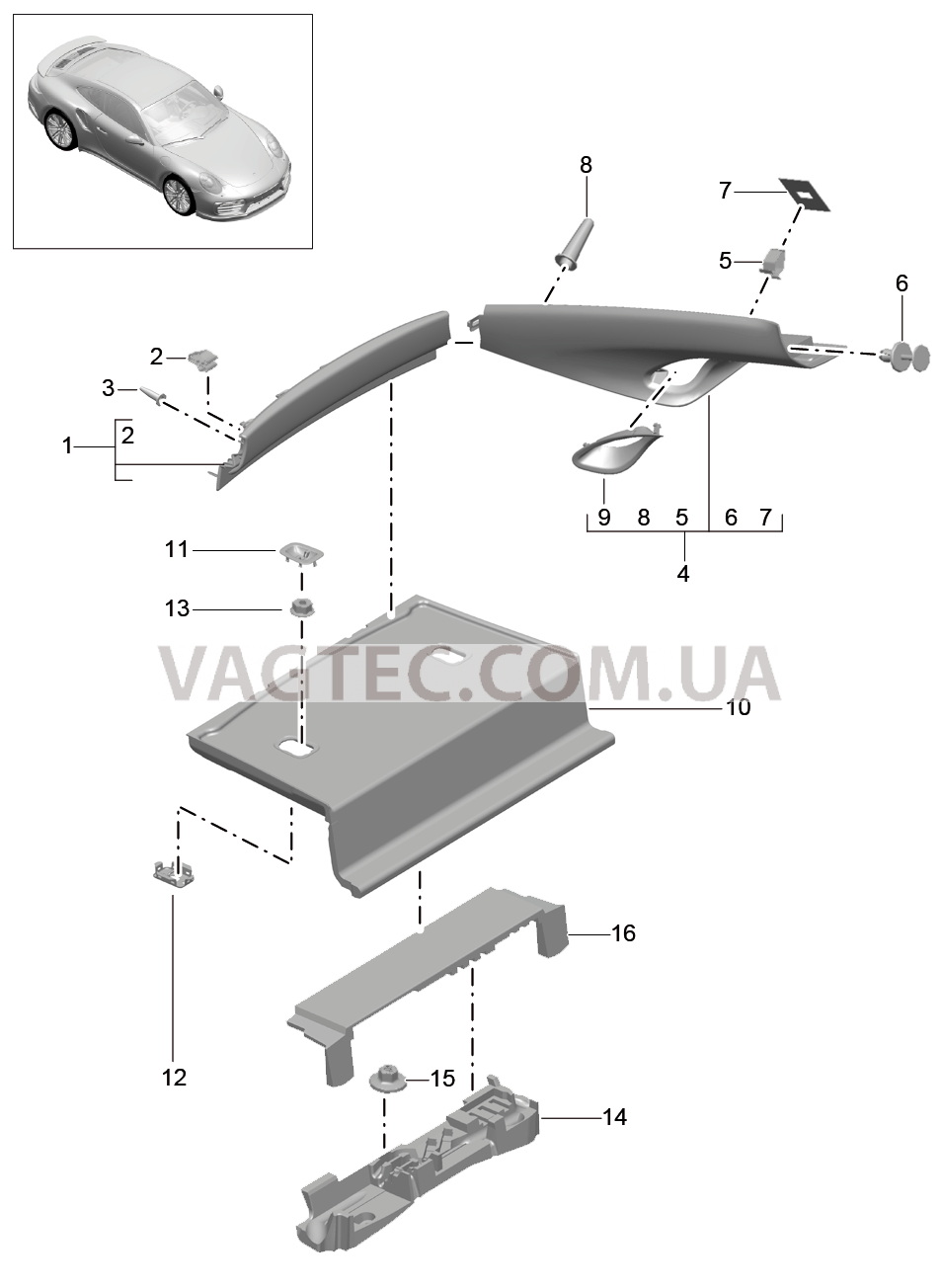 807-026 Обивки, задний, Стойка С
						
						COUPE для PORSCHE Porsche991Turbo 2014-2017USA