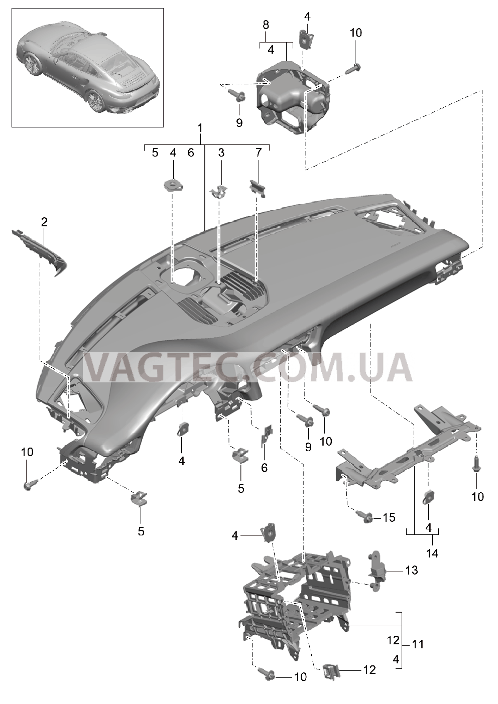 809-000 Облицовка передней панели, Верхняя часть, с, Крепежные элементы для PORSCHE Porsche991Turbo 2014-2017USA