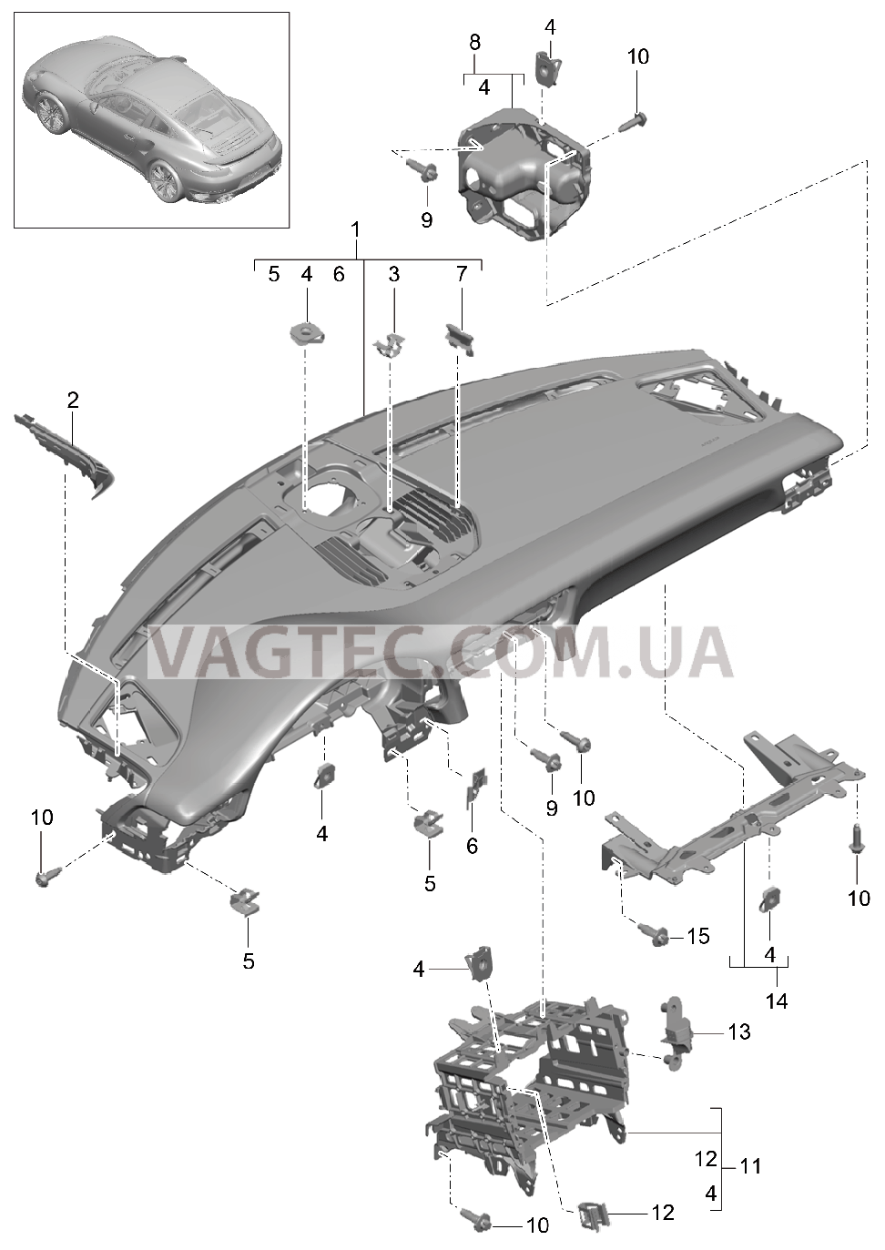 809-002 Облицовка передней панели, Верхняя часть, с, Крепежные элементы для PORSCHE Porsche991Turbo 2014-2017