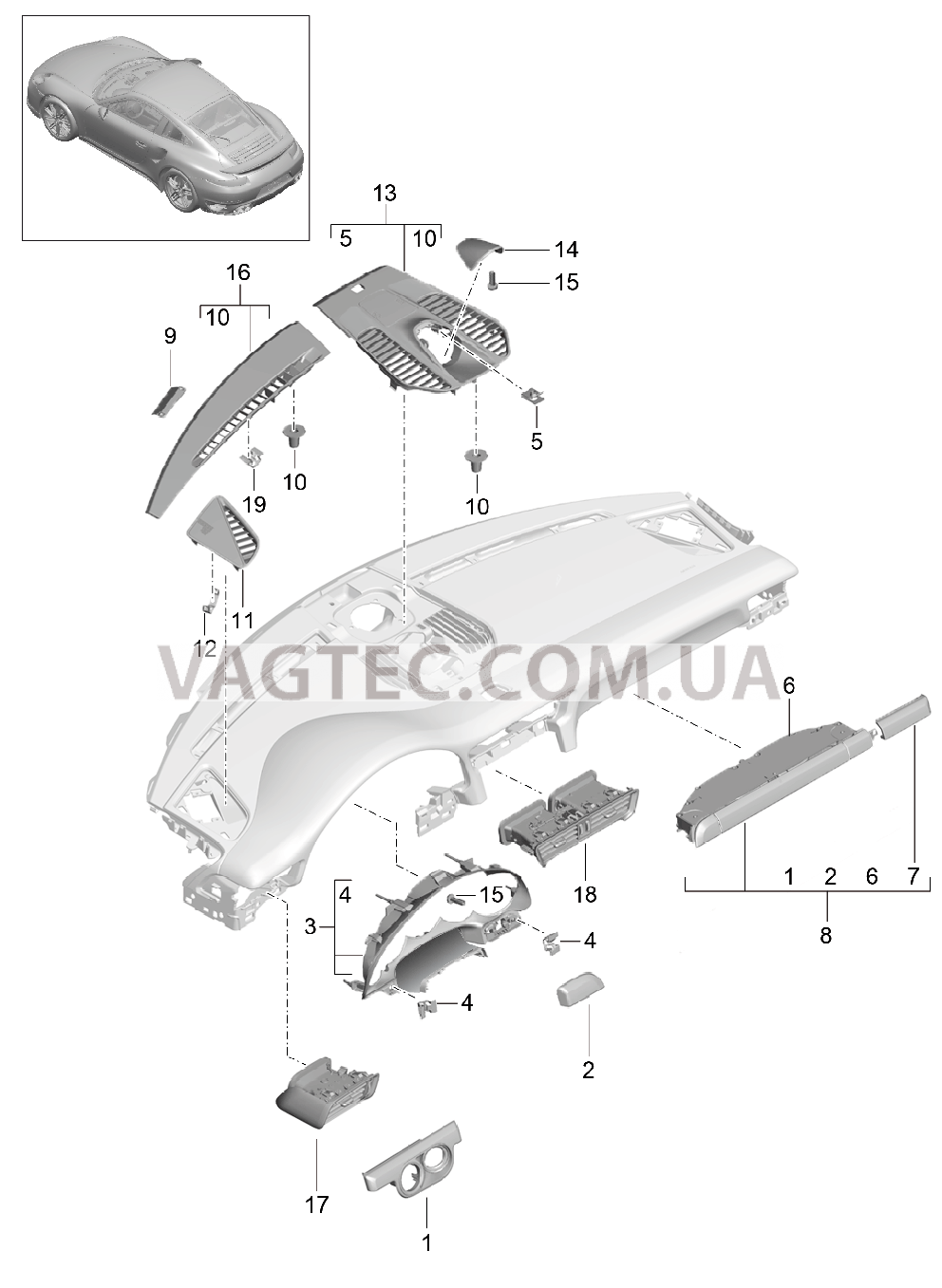 809-005 Детали, Облицовка передней панели, Верхняя часть для PORSCHE Porsche991Turbo 2014-2017