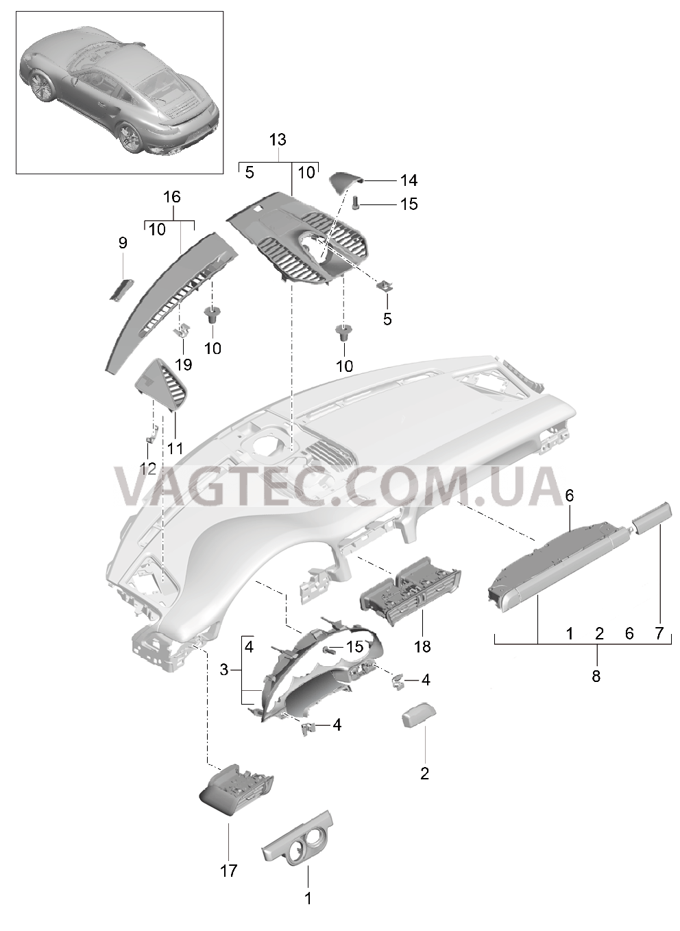 809-005 Детали, Облицовка передней панели, Верхняя часть для PORSCHE Porsche991Turbo 2014-2017USA