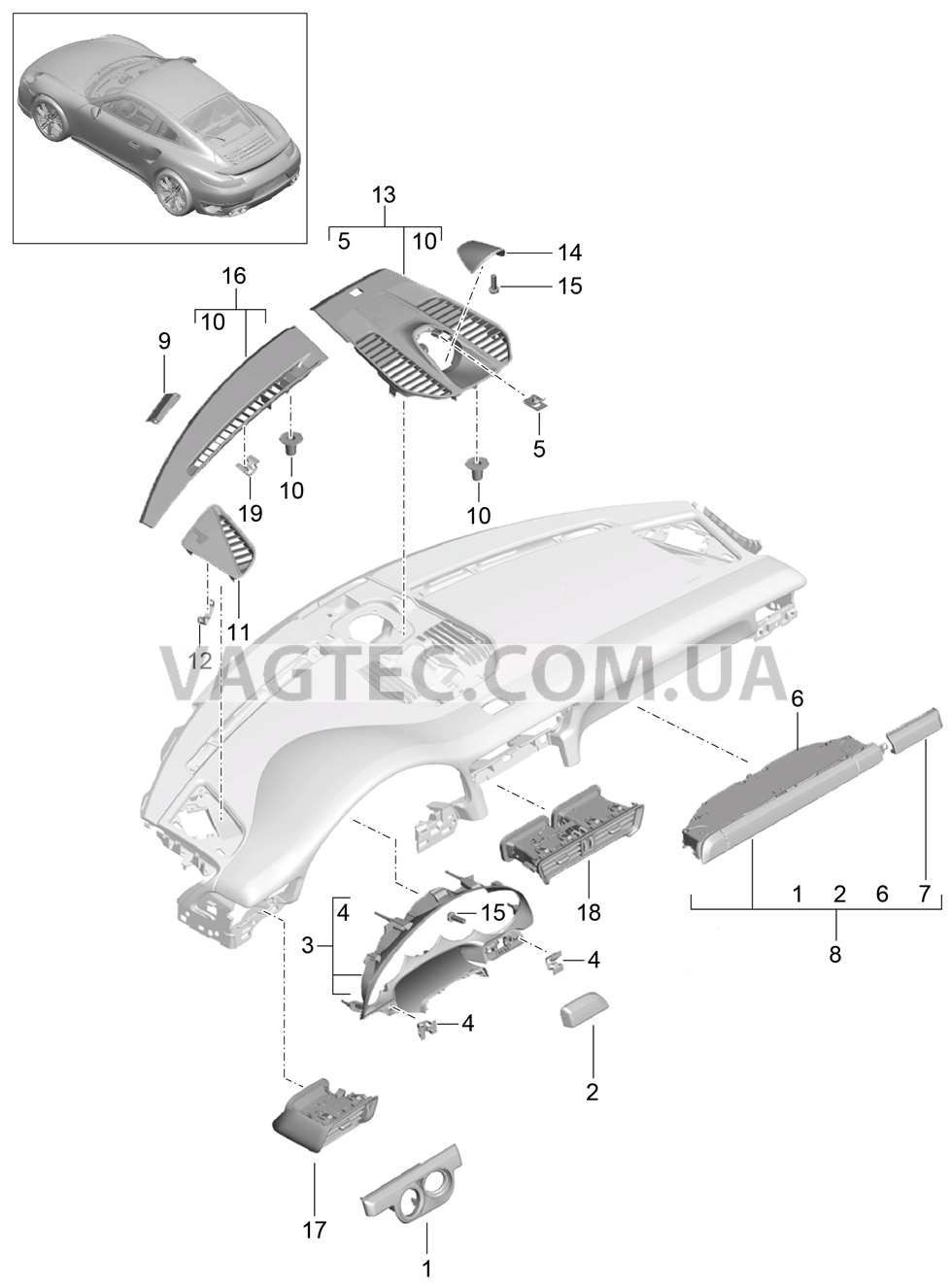 809-007 Детали, Облицовка передней панели, Верхняя часть для PORSCHE Porsche991Turbo 2014-2017