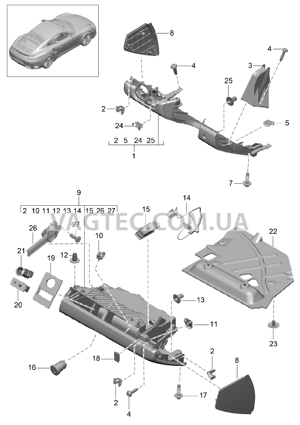 809-010 Перчаточный ящик, и, Обшивка, Сторона водителя для PORSCHE Porsche991Turbo 2014-2017