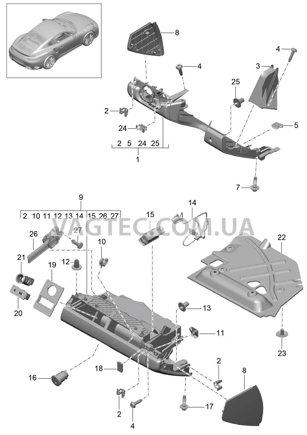 809-011 Перчаточный ящик, и, Обшивка, Сторона водителя для PORSCHE Porsche991Turbo 2014-2017