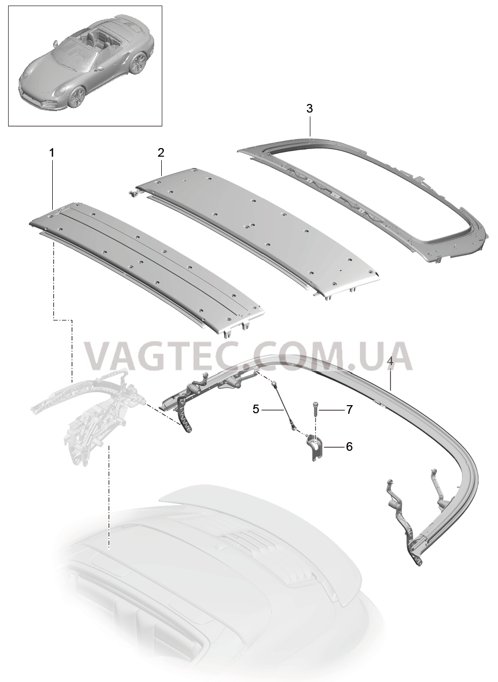 811-020 Каркас складного верха, Отдельные детали, Дуга
						
						CABRIO для PORSCHE Porsche991Turbo 2014-2017USA