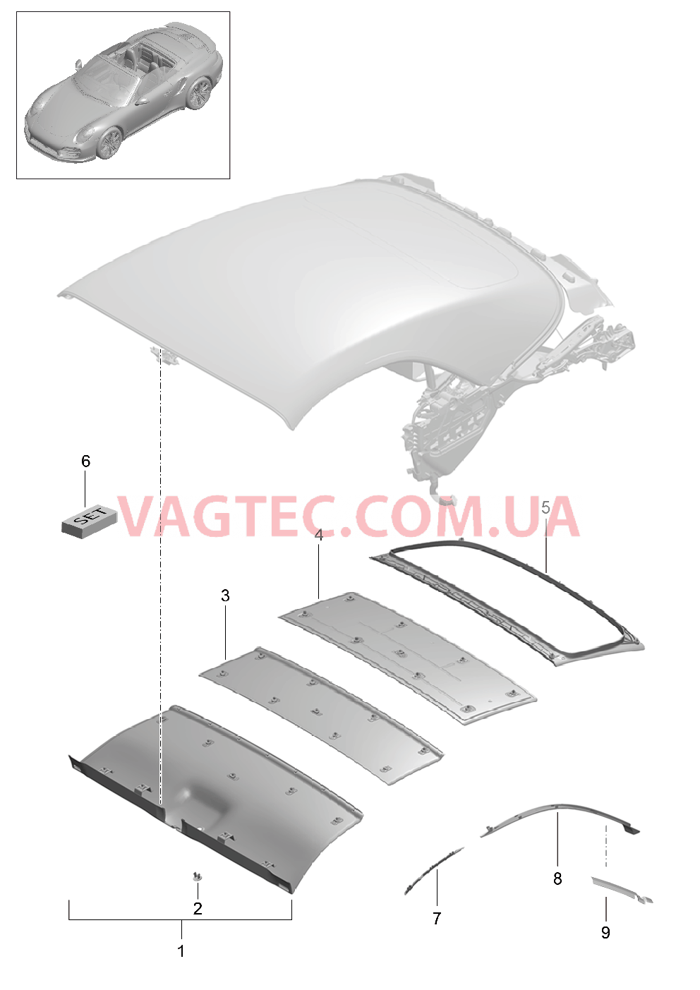 811-040 Складной верх, Обшивка потолка
						
						CABRIO для PORSCHE Porsche991Turbo 2014-2017USA