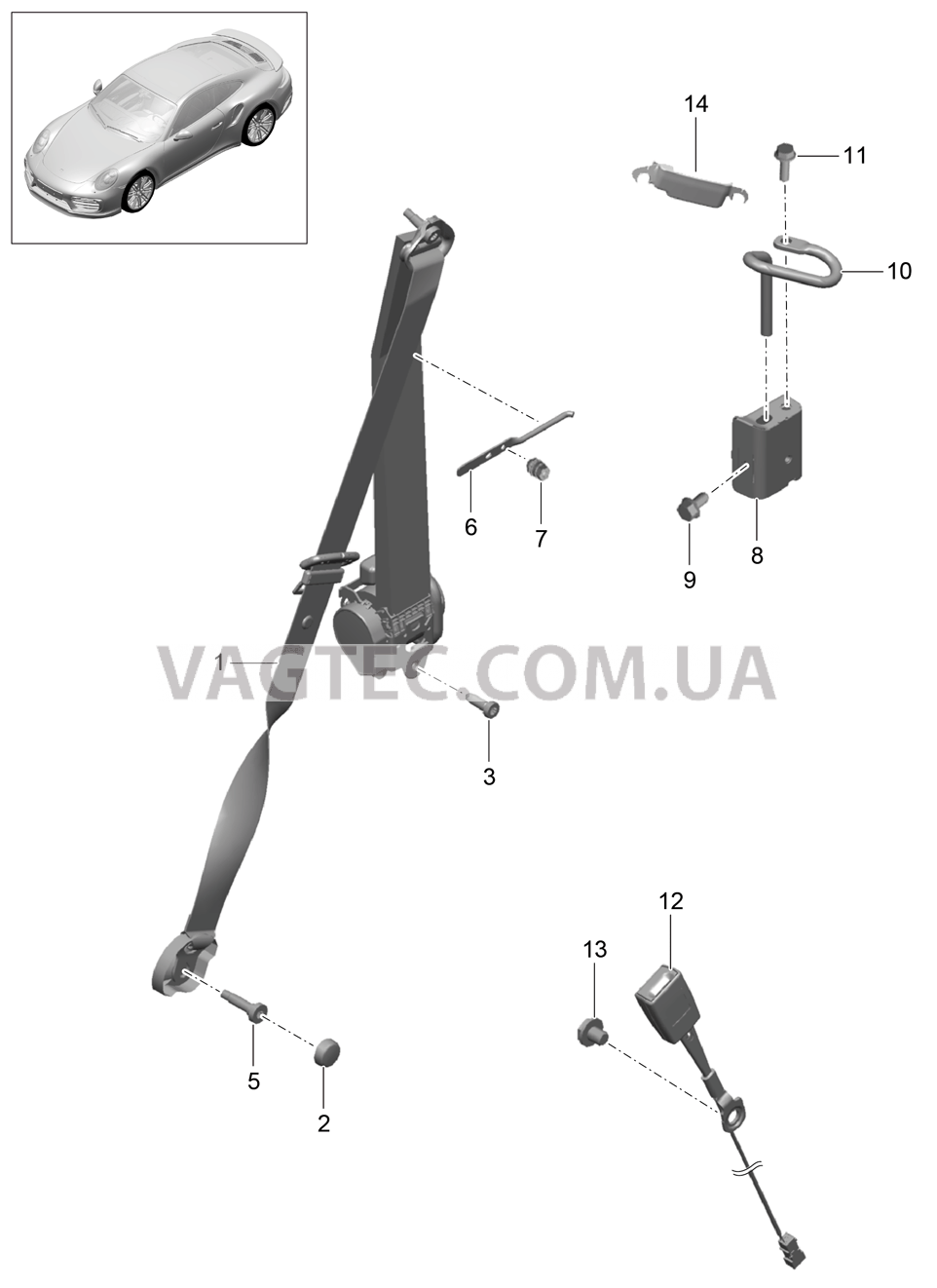 812-001 Ремень безопасности, передний для PORSCHE Porsche991Turbo 2014-2017