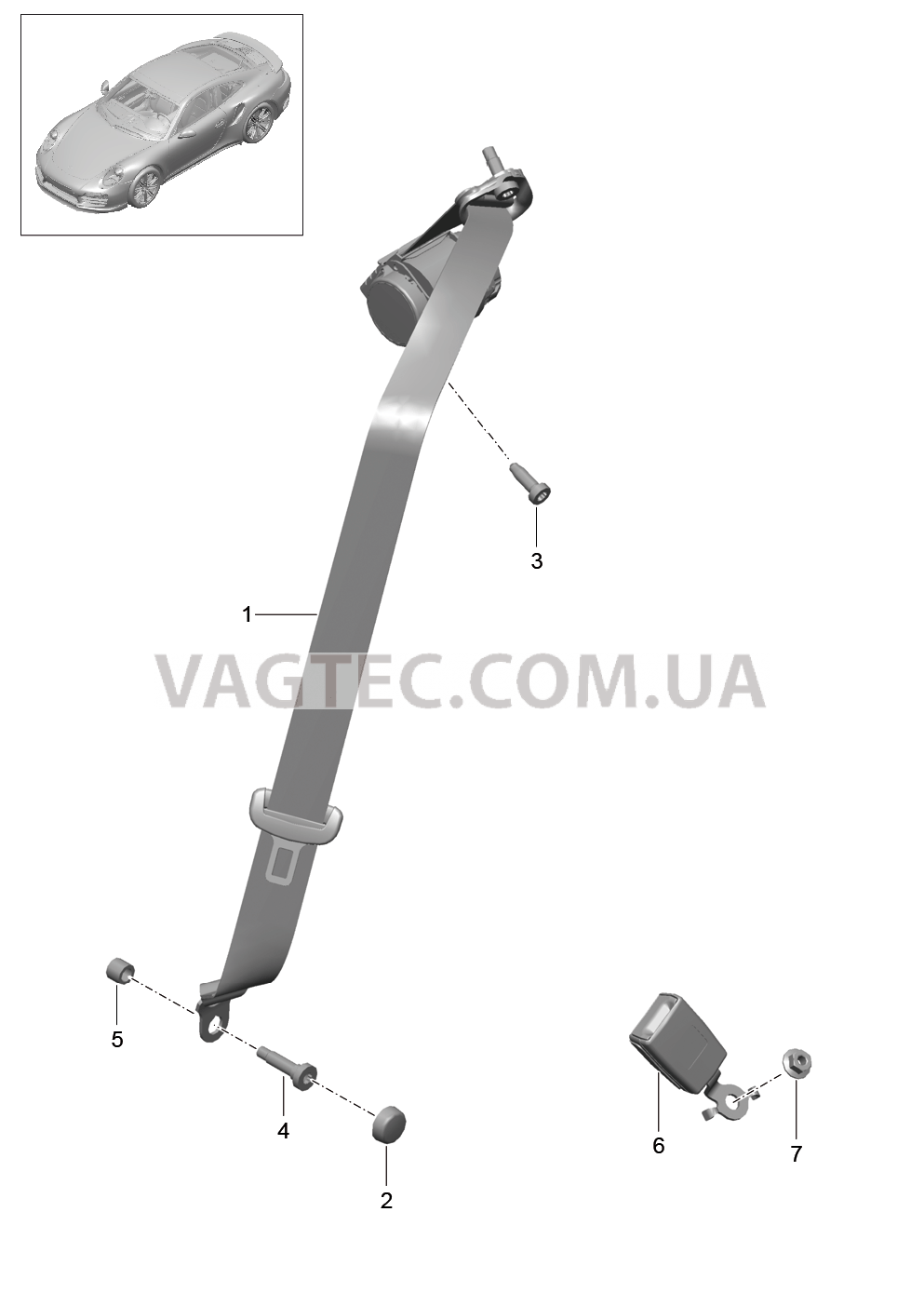 812-005 Ремень безопасности, задний для PORSCHE Porsche991Turbo 2014-2017