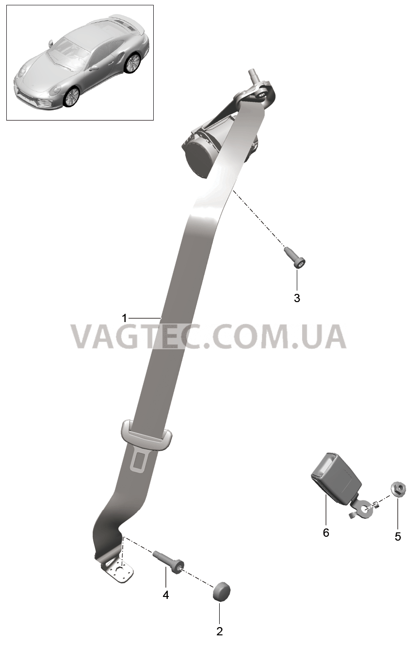 812-006 Ремень безопасности, задний для PORSCHE Porsche991Turbo 2014-2017