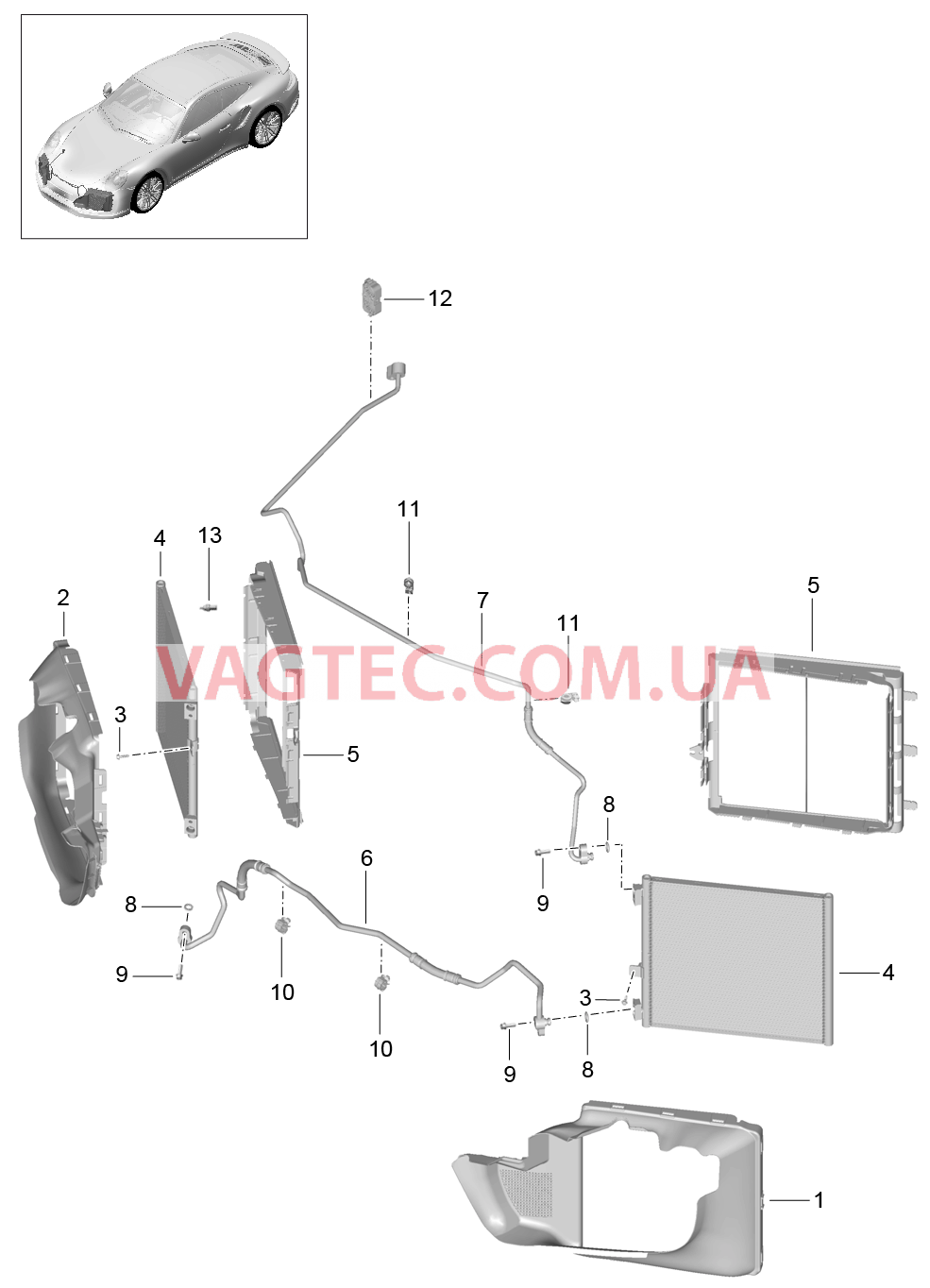 813-022 Циркуляция охлаждающей жидкости, передний, 2. поколение для PORSCHE Porsche991Turbo 2014-2017