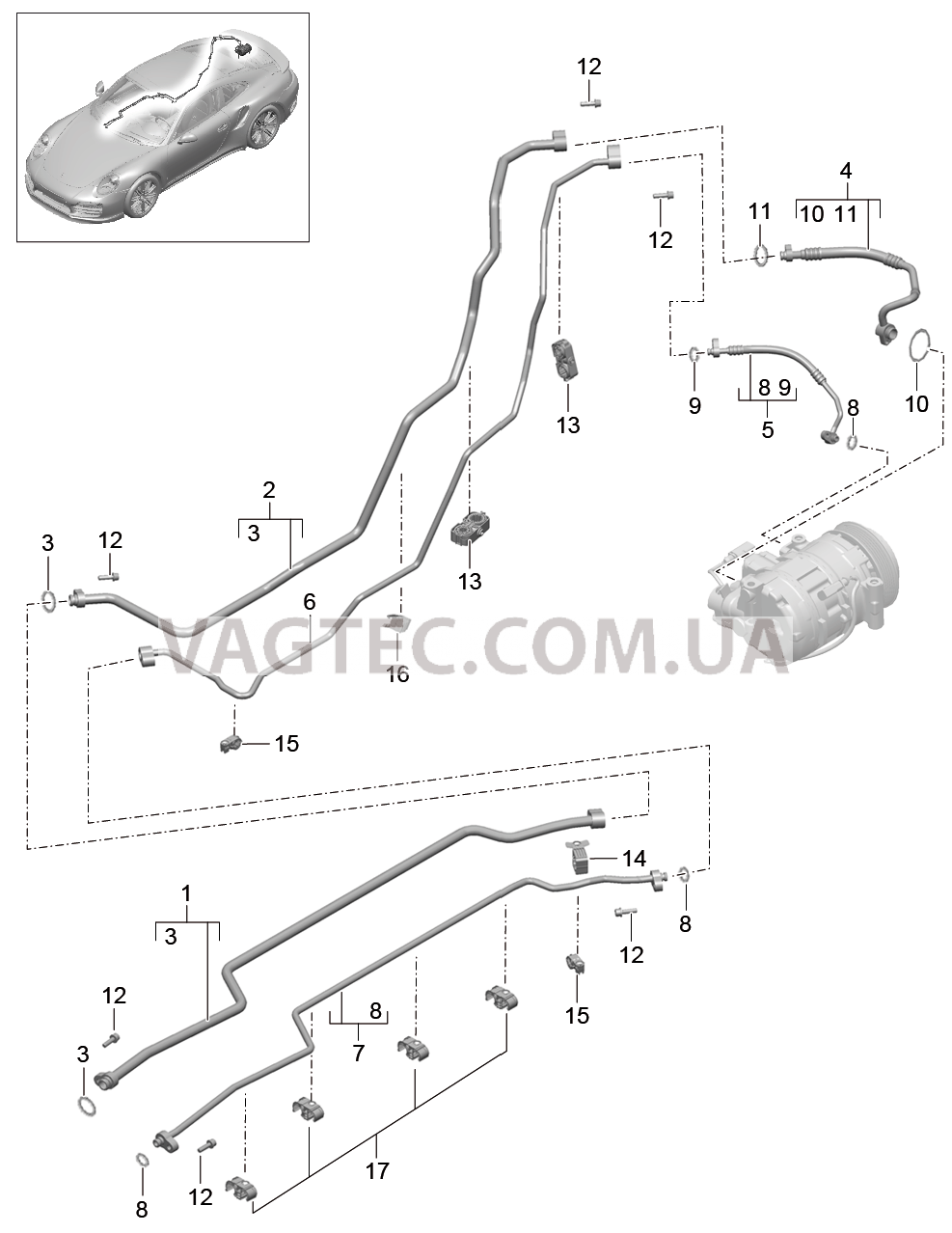 813-025 Циркуляция охлаждающей жидкости, Днище кузова, и, Задняя подвеска для PORSCHE Porsche991Turbo 2014-2017USA