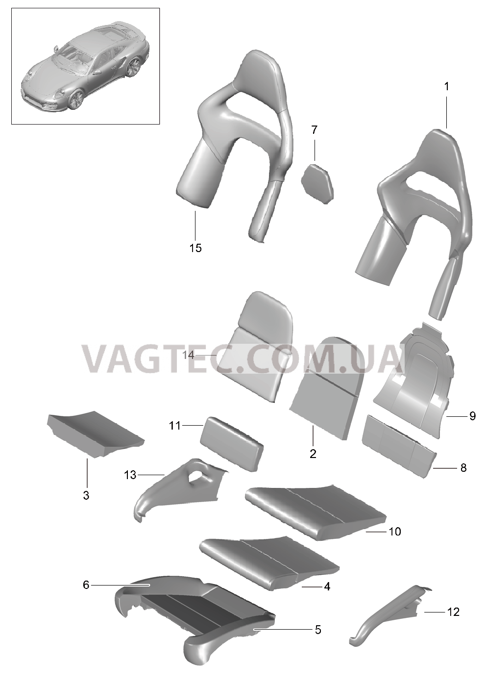 817-002 Пенопласт.комп., Покрытие, подушка и спинка, Ковшеобразное сиденье, складной для PORSCHE Porsche991Turbo 2014-2017