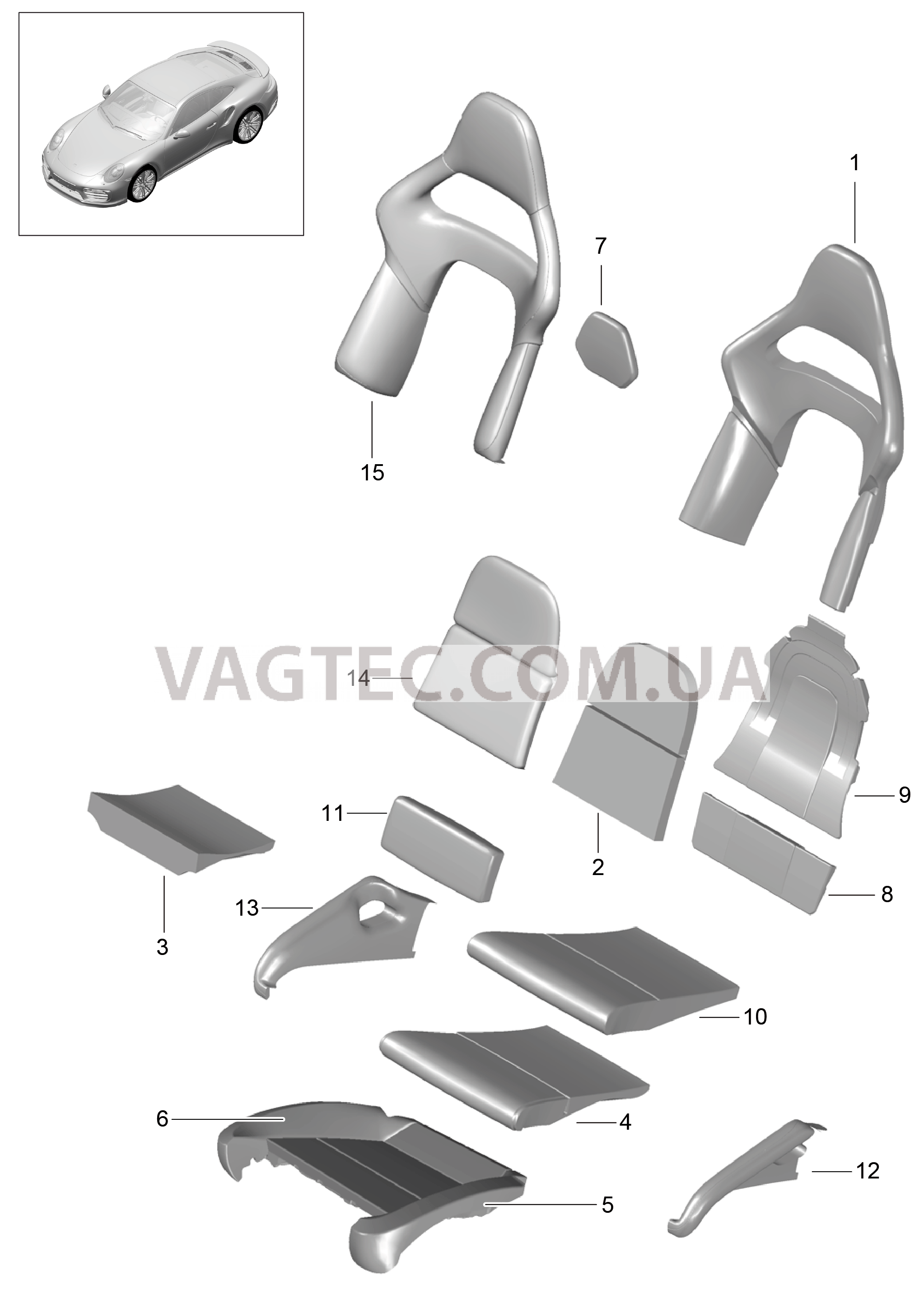 817-003 Пенопласт.комп., Покрытие, подушка и спинка, Ковшеобразное сиденье, складной для PORSCHE Porsche991Turbo 2014-2017