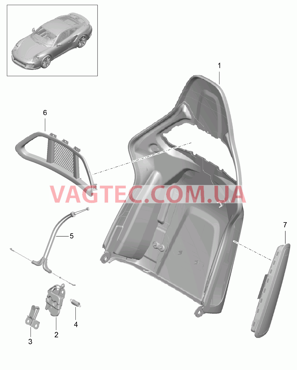 817-006 Каркас спинки, Ковшеобразное сиденье, складной, Детали для PORSCHE Porsche991Turbo 2014-2017