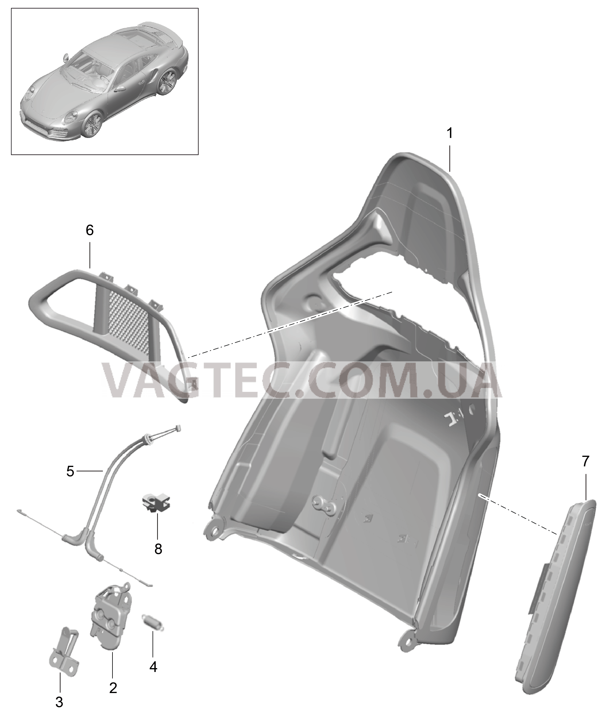 817-007 Каркас спинки, Ковшеобразное сиденье, складной, Детали для PORSCHE Porsche991Turbo 2014-2017