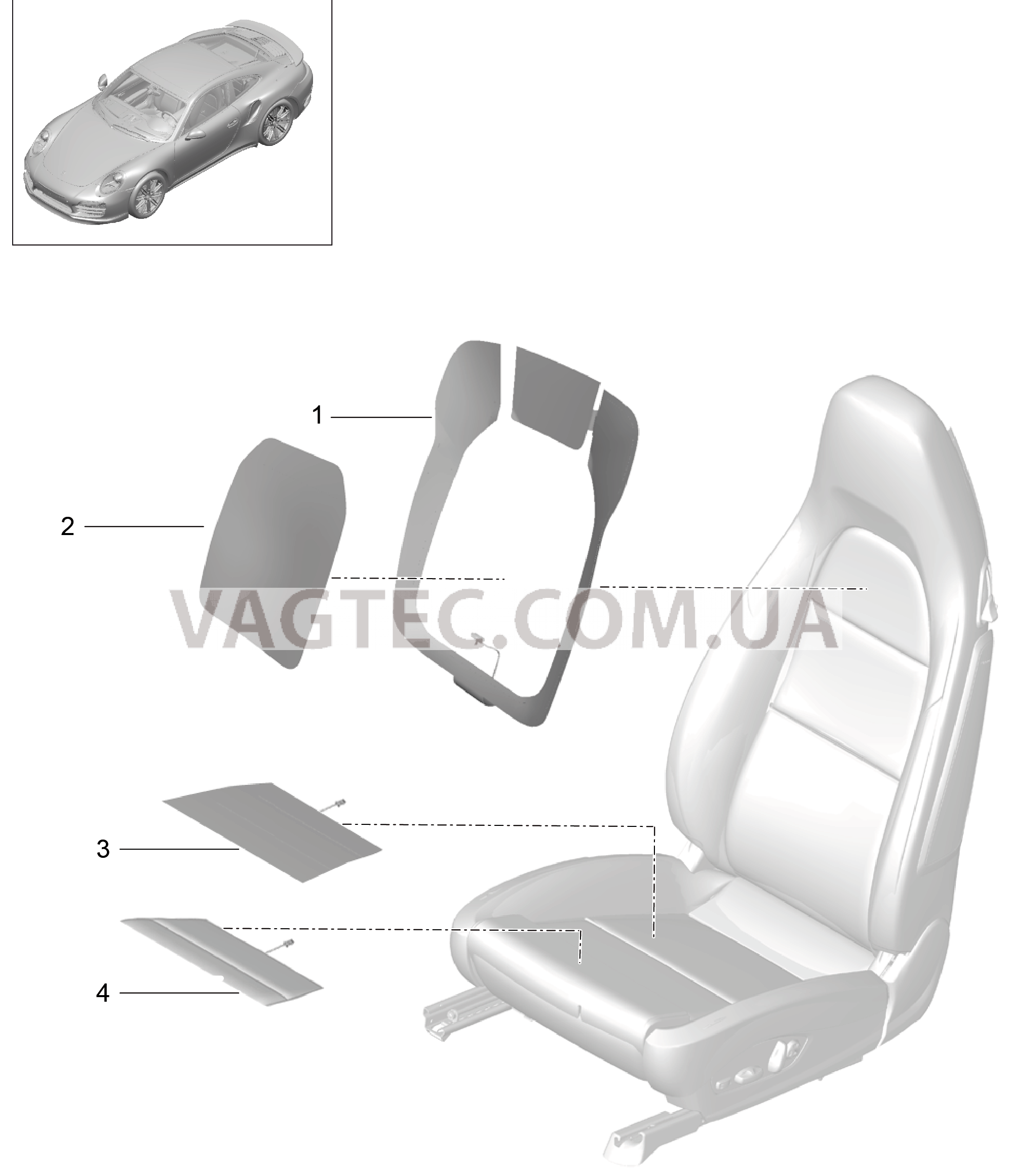 817-013 Обогревающий мат, Боковина спинки, Центральный компонент, Опорная поверхность для PORSCHE Porsche991Turbo 2014-2017