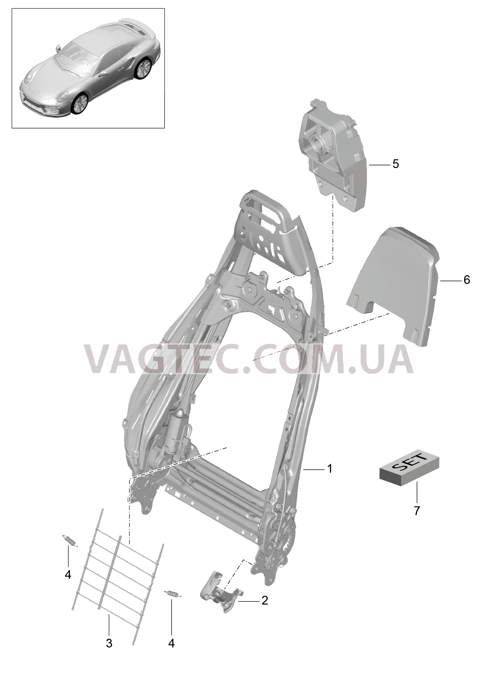 817-027 Каркас спинки, Спортивное сиденье PLUS, Детали для PORSCHE Porsche991Turbo 2014-2017USA