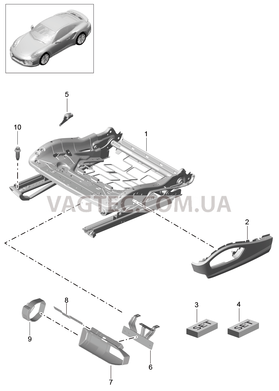 817-031 Регулятор сиденья, Спортивное сиденье PLUS, Детали для PORSCHE Porsche991Turbo 2014-2017