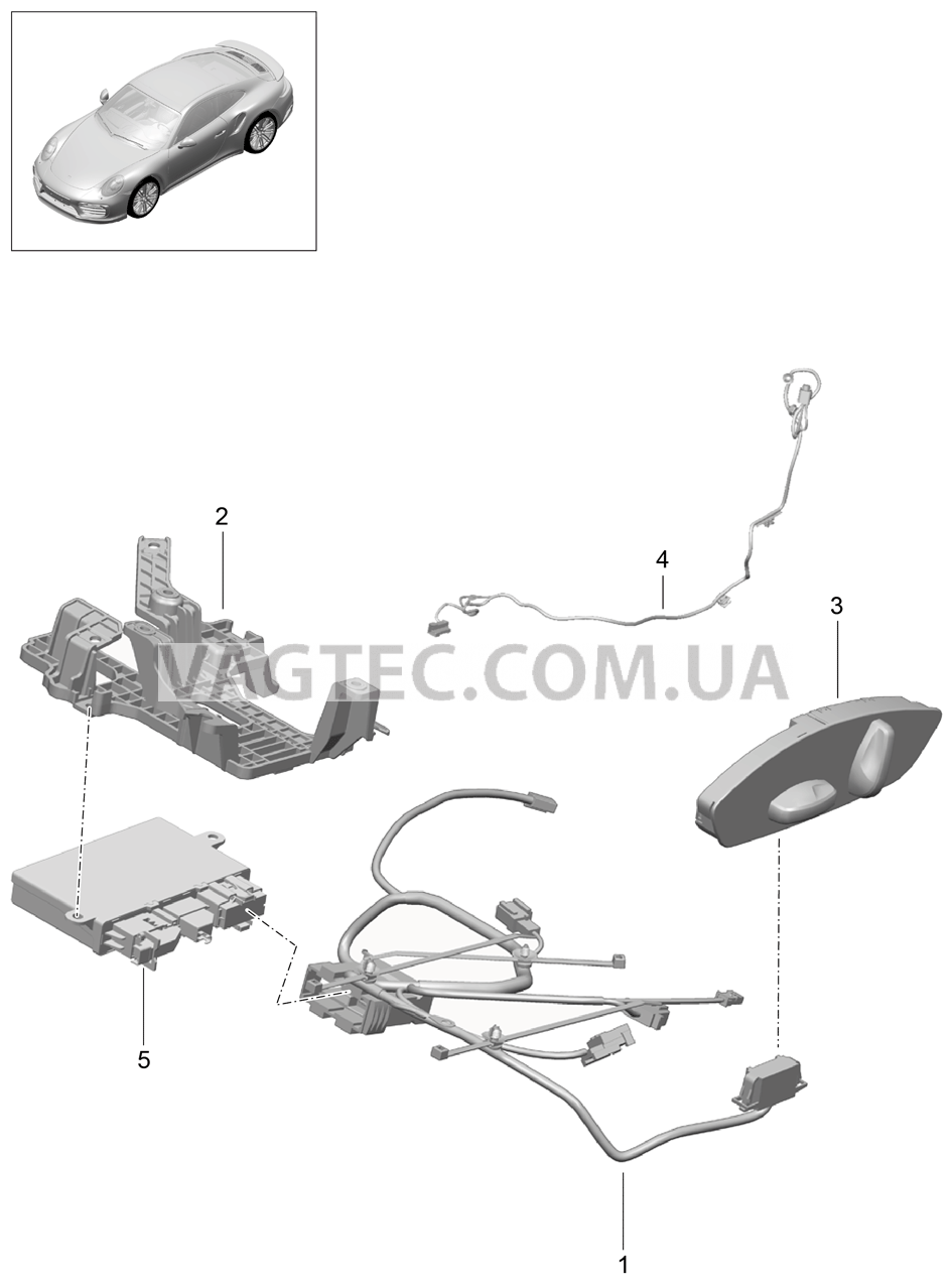 817-035 Жгуты проводов, Выключатель, Блоки управления, Электродвигатель, Спортивное сиденье PLUS для PORSCHE Porsche991Turbo 2014-2017