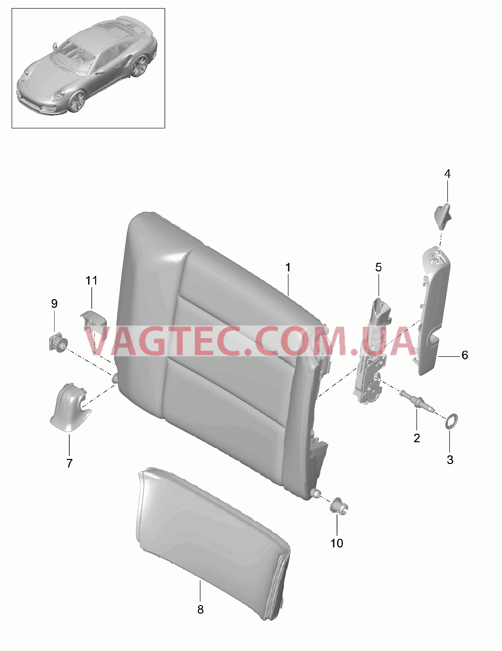 817-044 Спинка заднего сиденья, Детали
						
						CABRIO для PORSCHE Porsche991Turbo 2014-2017USA