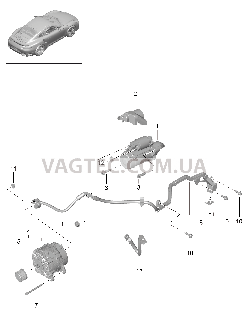 902-005 Стартер, Генератор, Кабель массы для PORSCHE Porsche991Turbo 2014-2017