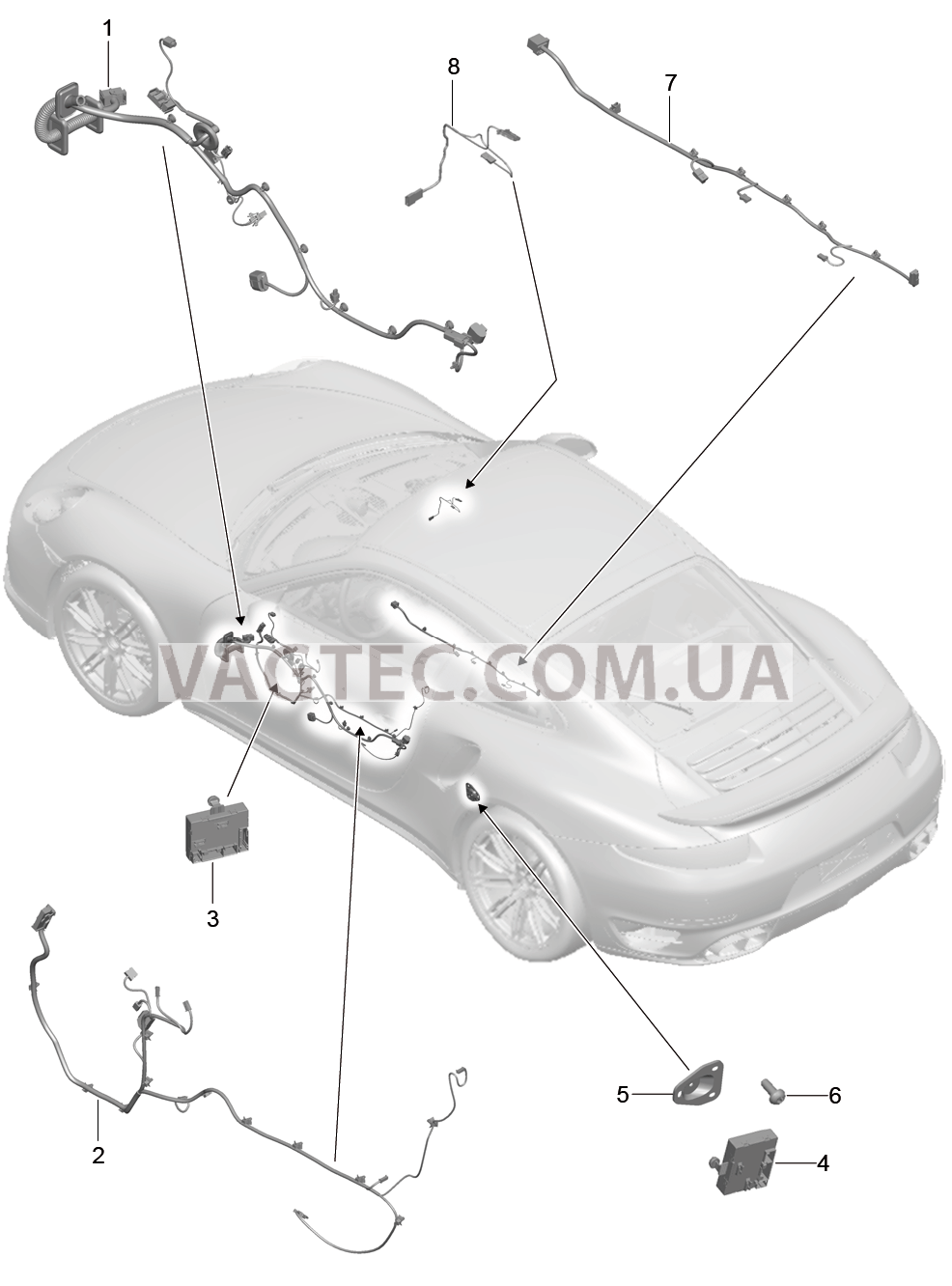 902-016 Жгуты проводов, Двери, Центральная консоль, Блок управления, Двери, Управление складным верхом для PORSCHE Porsche991Turbo 2014-2017USA