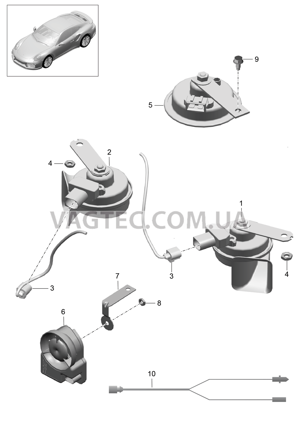 903-001 Звуков.сигнал, Звуковой сигнал для PORSCHE Porsche991Turbo 2014-2017USA