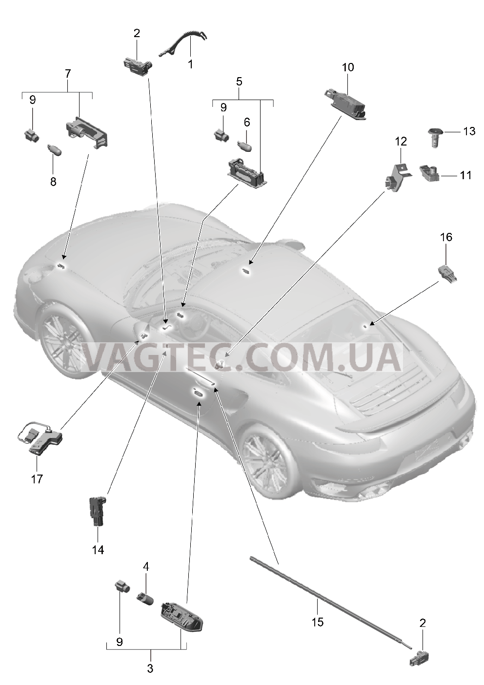 903-004 Освещение салона, Сигнальная лампа двери, Подсветка простр.для ног, Плафон освещения багажного отделения, Подсветка перчат.ящика, Лампа, Наружн.зеркало задн.вида для PORSCHE Porsche991Turbo 2014-2017