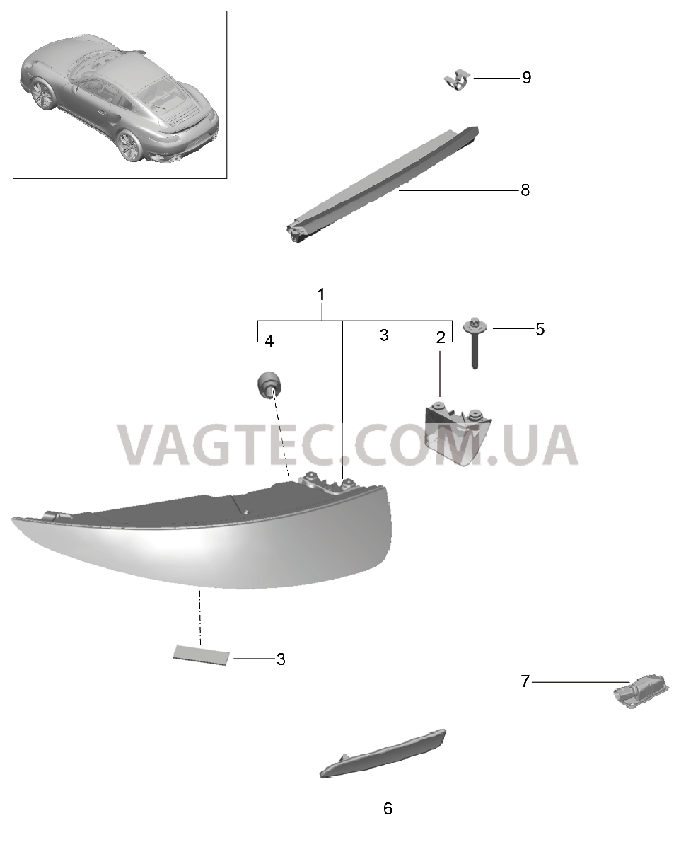 905-005 Задний фонарь, Лампа освещения номерного знака, Доп.сигнал торможения для PORSCHE Porsche991Turbo 2014-2017USA