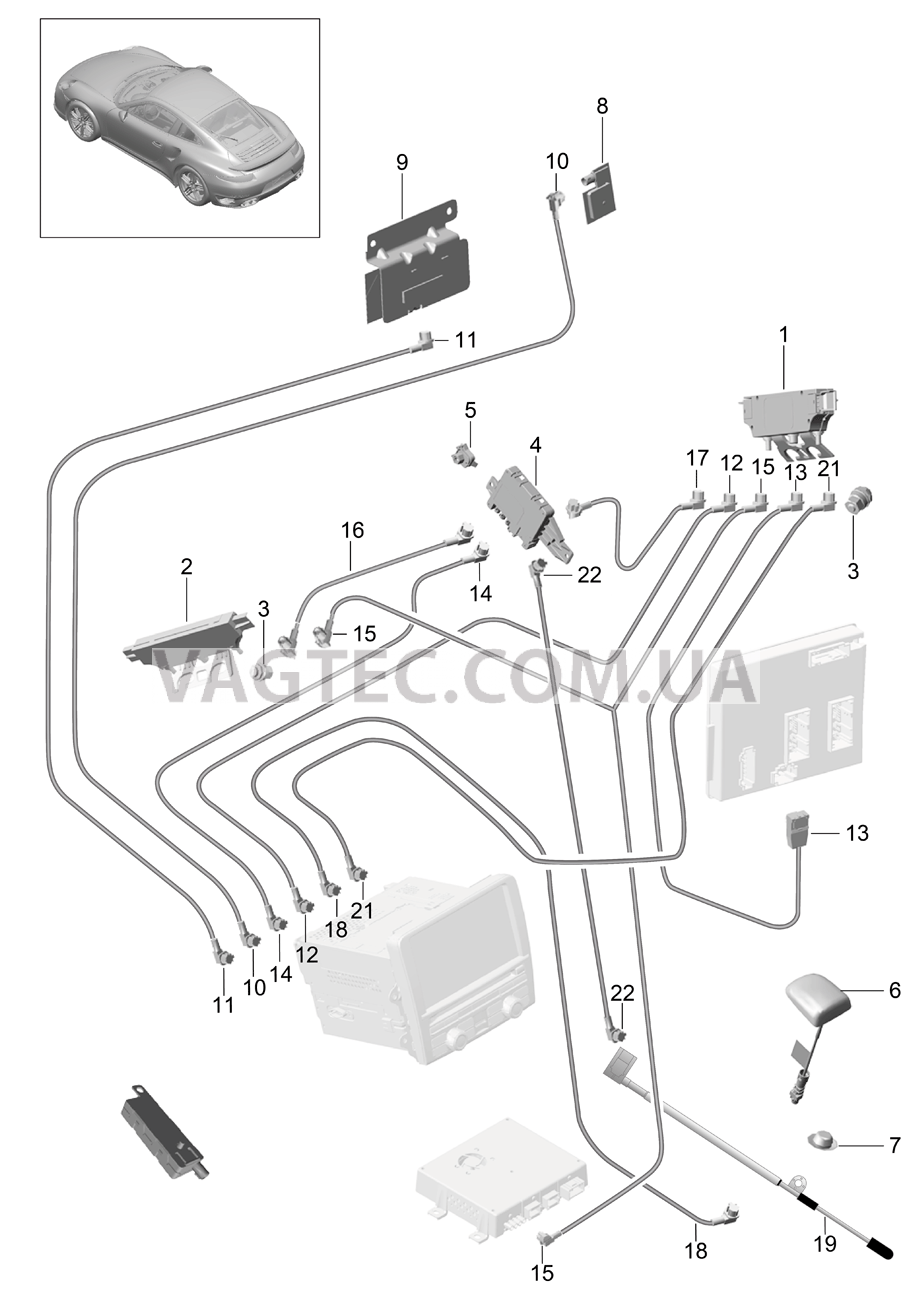 911-002 Антенный усилитель, Антенна, Соединительная трубка для PORSCHE Porsche991Turbo 2014-2017