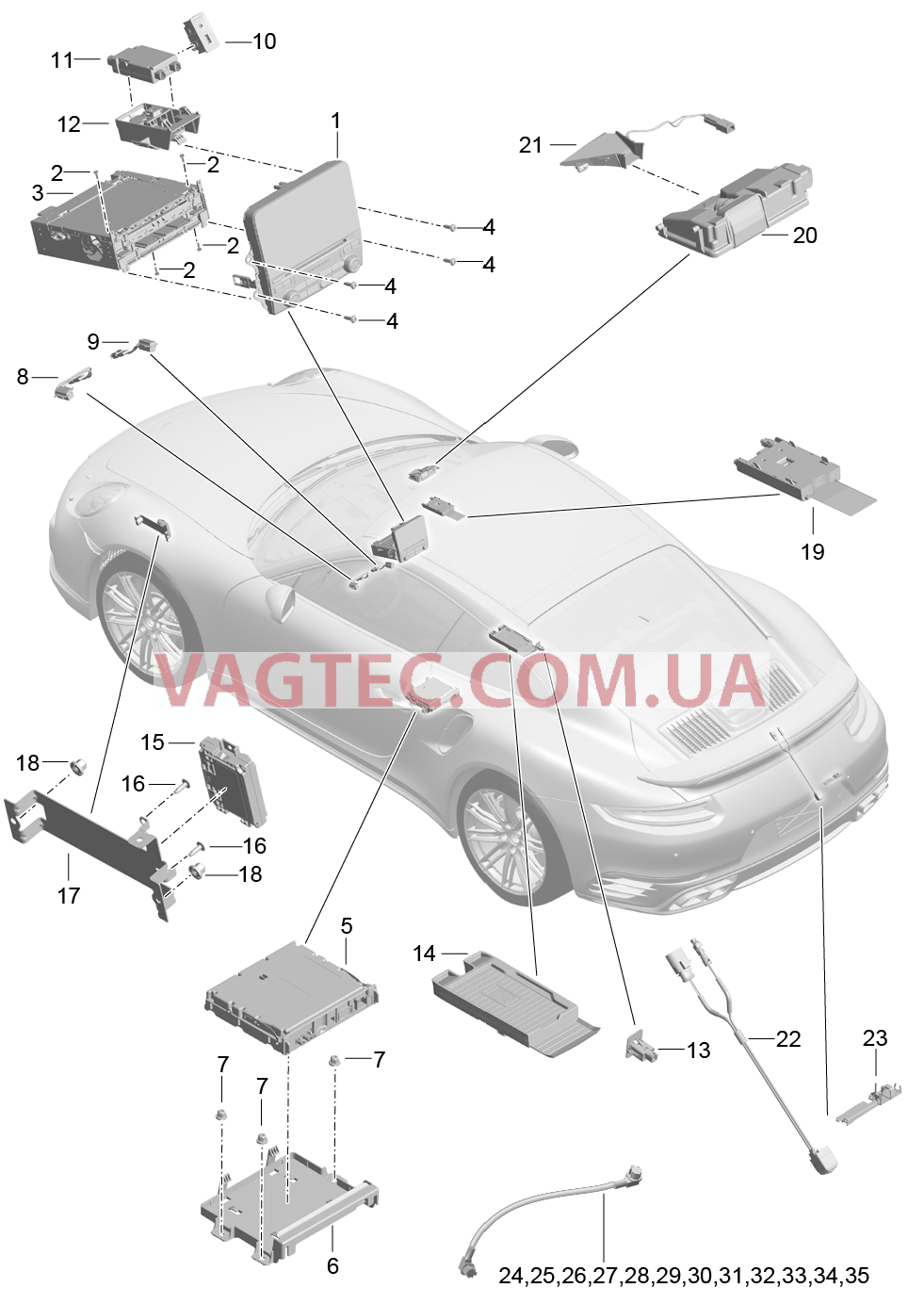 911-003 Экран, Центральный компьютер, Навигация, Телевизор, Микрофон, Интерфейс для подключения мультимедийных устр, Блок подключения, Камера, Соединительная трубка для PORSCHE Porsche991Turbo 2014-2017