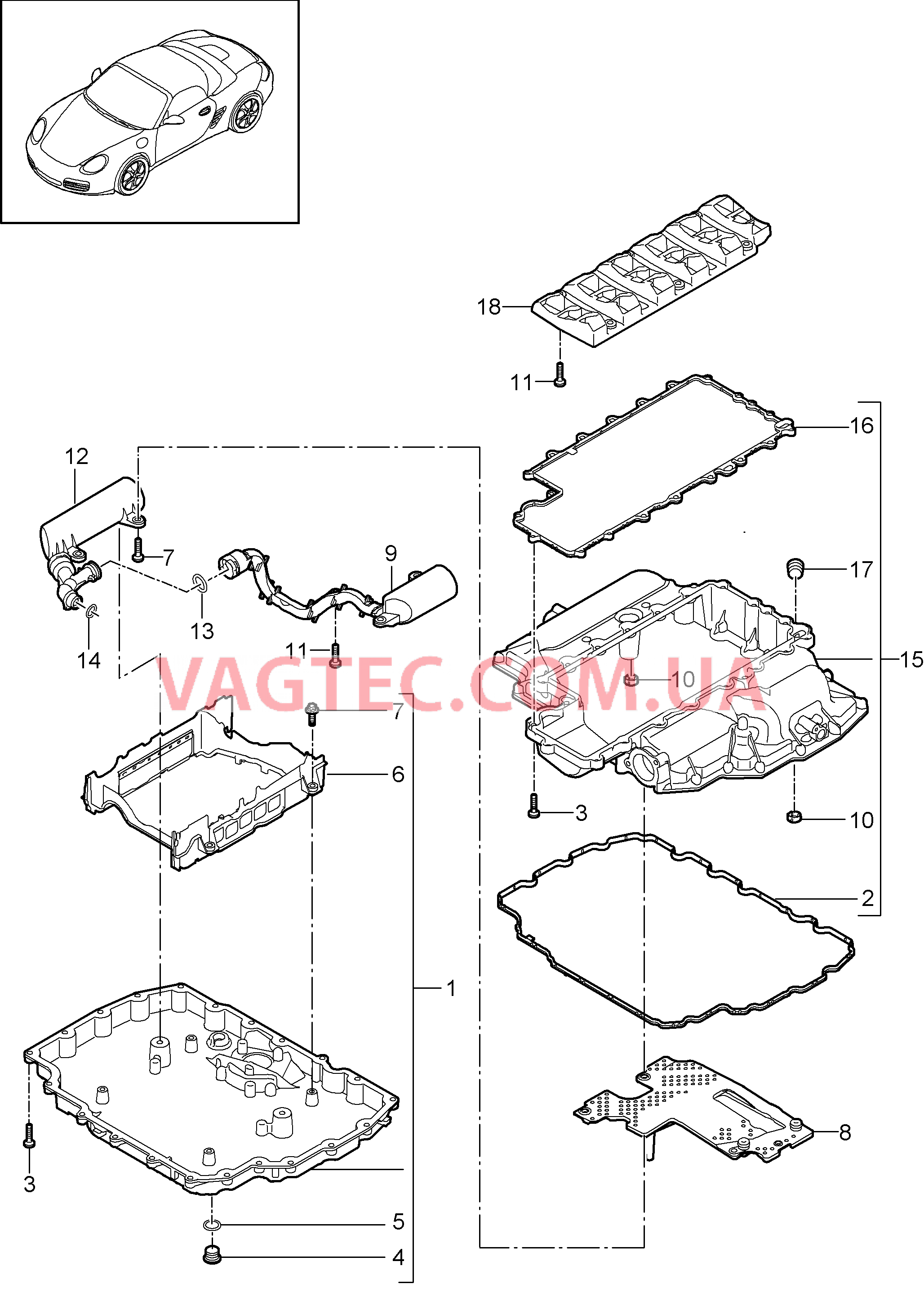 104-002 Масляный поддон для PORSCHE Boxster 2009-2012-USA