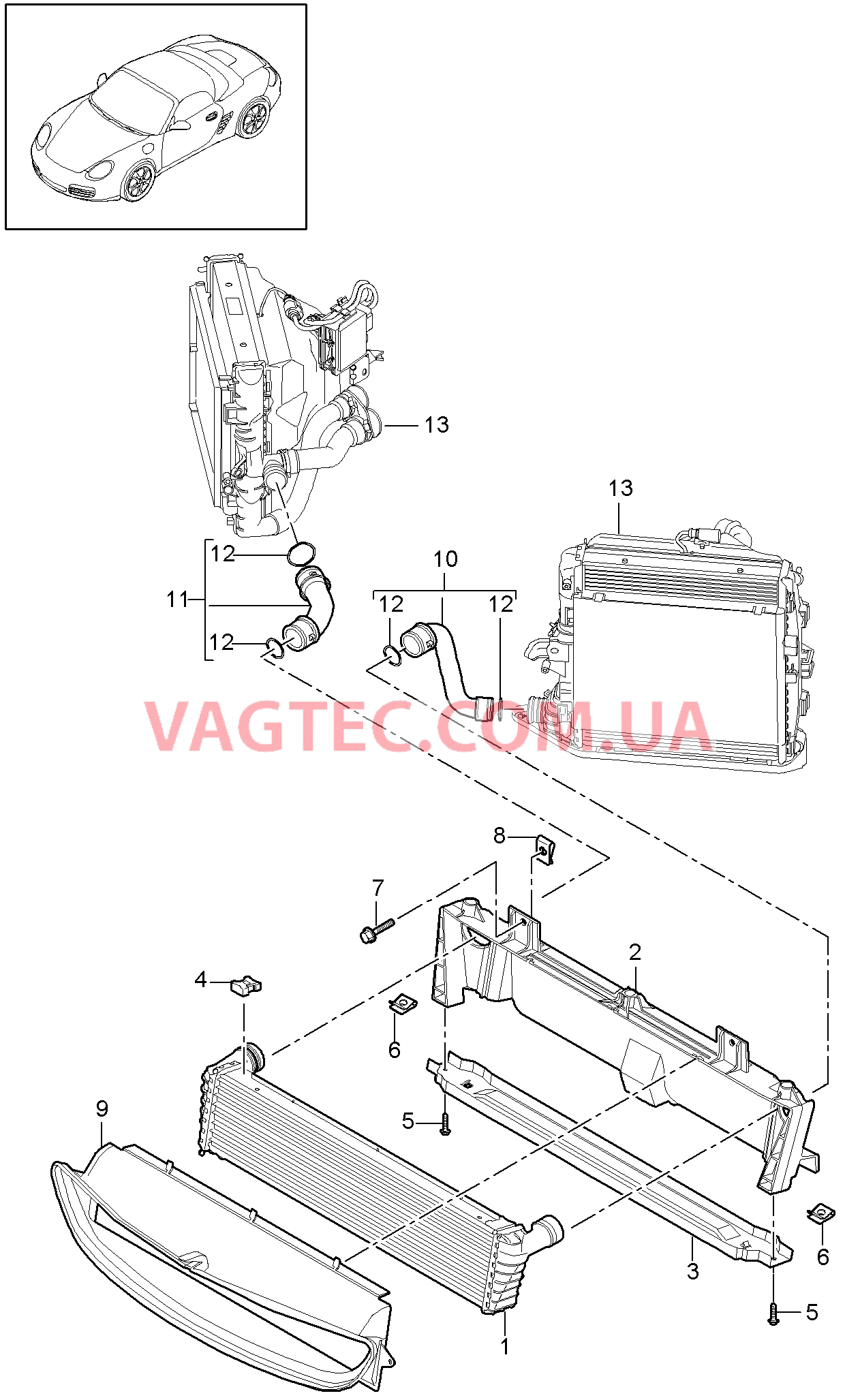 105-017 Жидкостный радиатор, средний
						
						MA1.21, I250, MA1.20, I183, MA1.21, I183/480 для PORSCHE Boxster 2009-2012