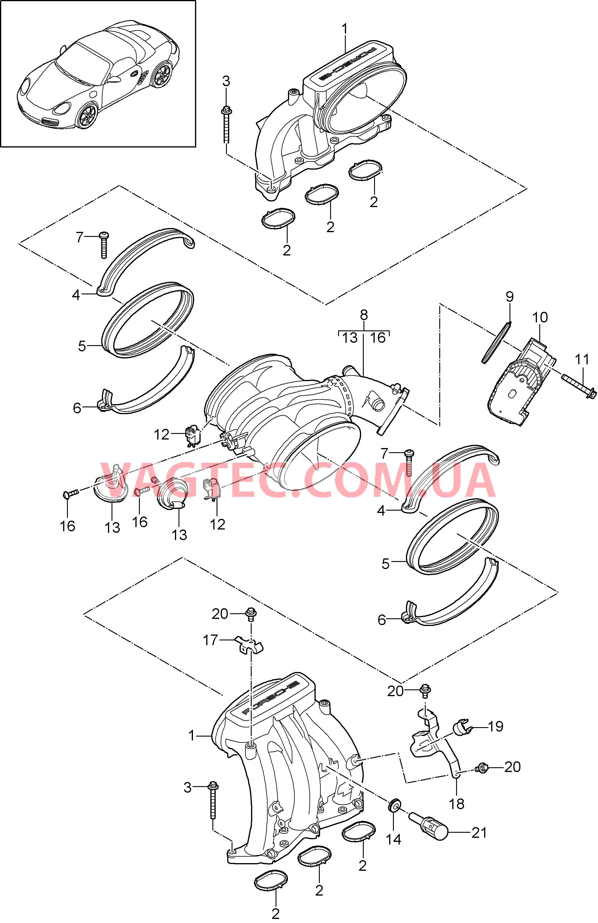 107-010 Впускной коллектор, Патр. дроссел.заслонки
						
						MA1.20, MA1.21 для PORSCHE Boxster 2009-2012