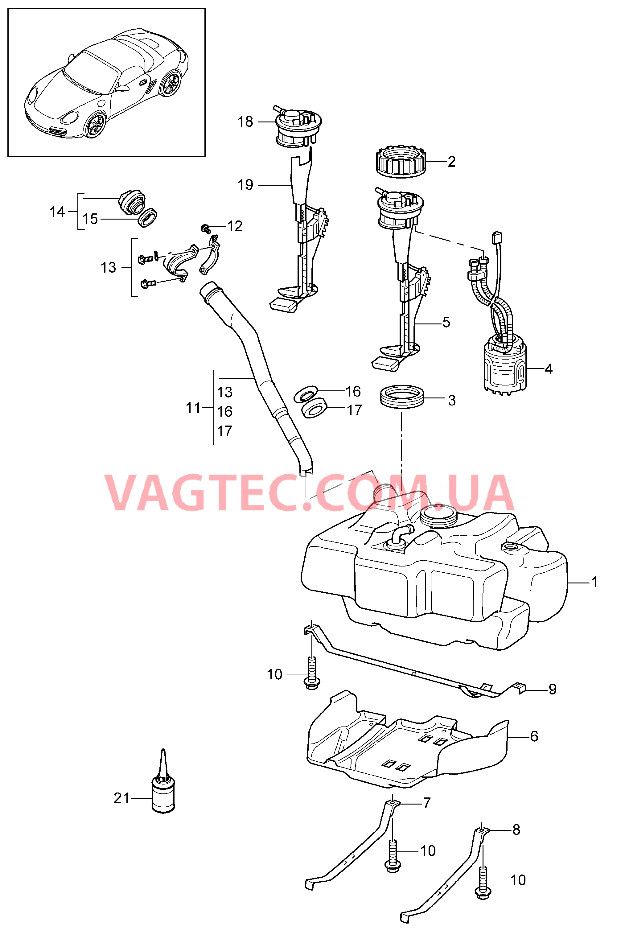 201-000 Топливный резервуар для PORSCHE Boxster 2009-2012