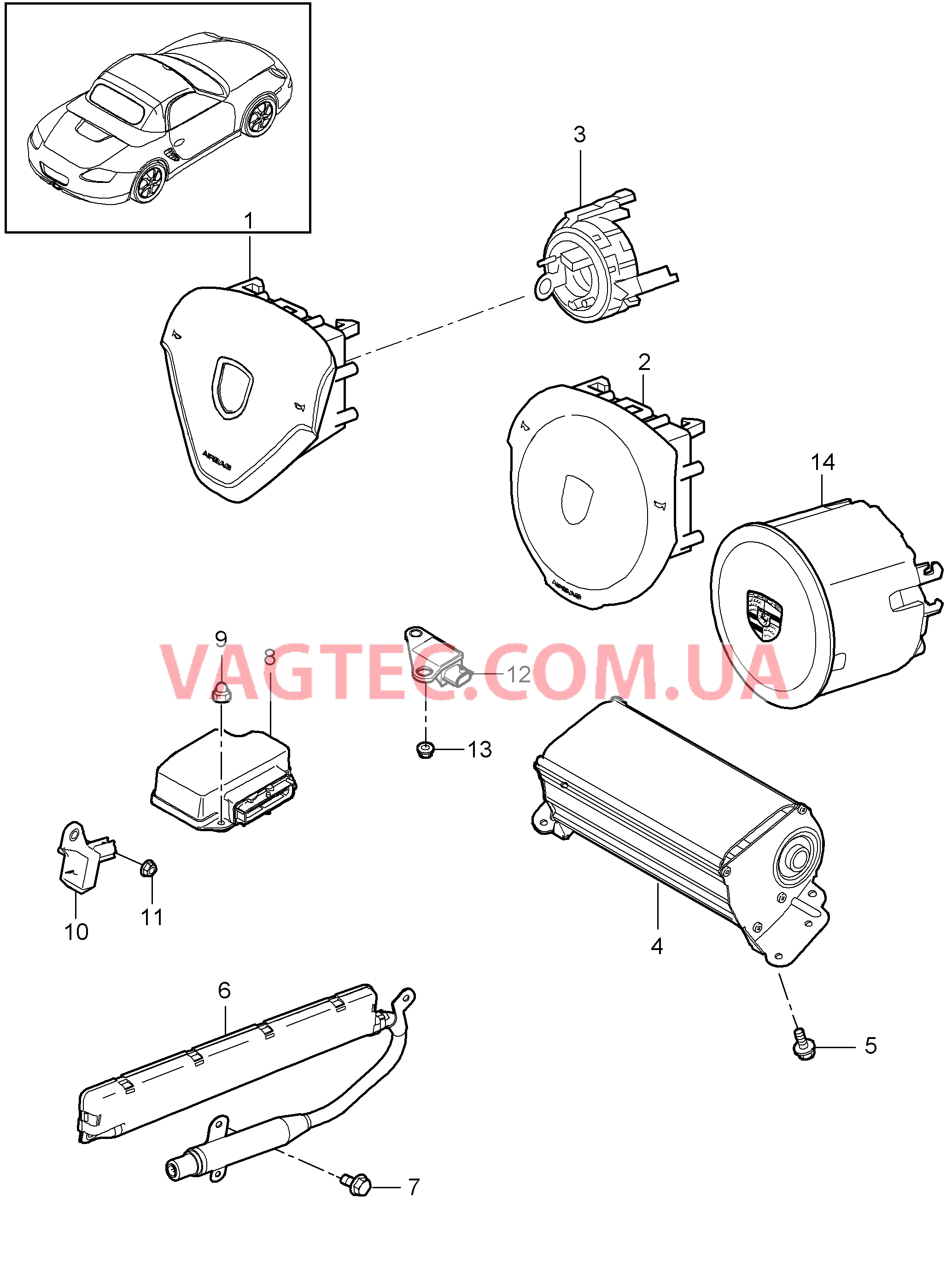 403-006 Подушка безопасности для PORSCHE Boxster 2009-2012-USA