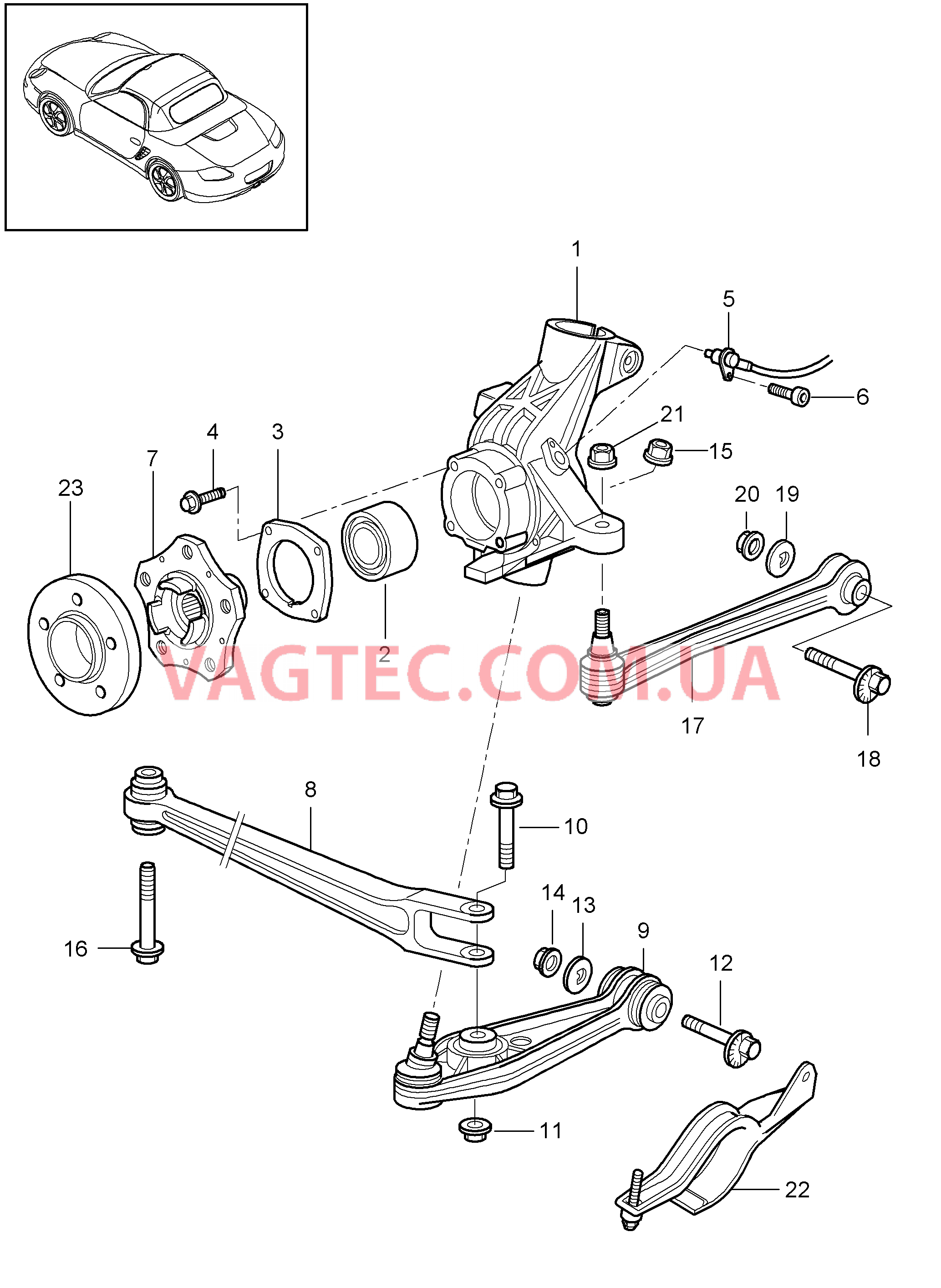 501-000 Задняя ось, Корпус подшипника ступицы, Рычаг, Ступица для PORSCHE Boxster 2009-2012