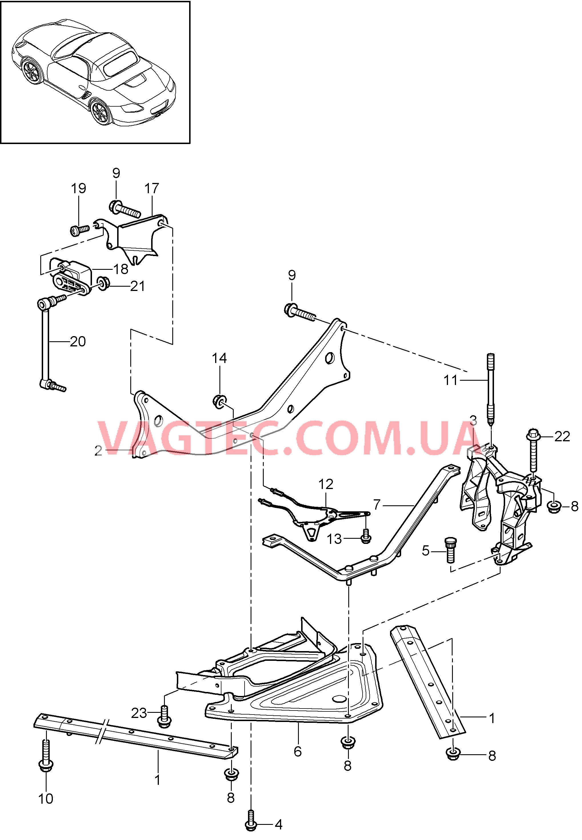 501-001 Задняя ось, Боковая часть, Держатель для PORSCHE Boxster 2009-2012-USA