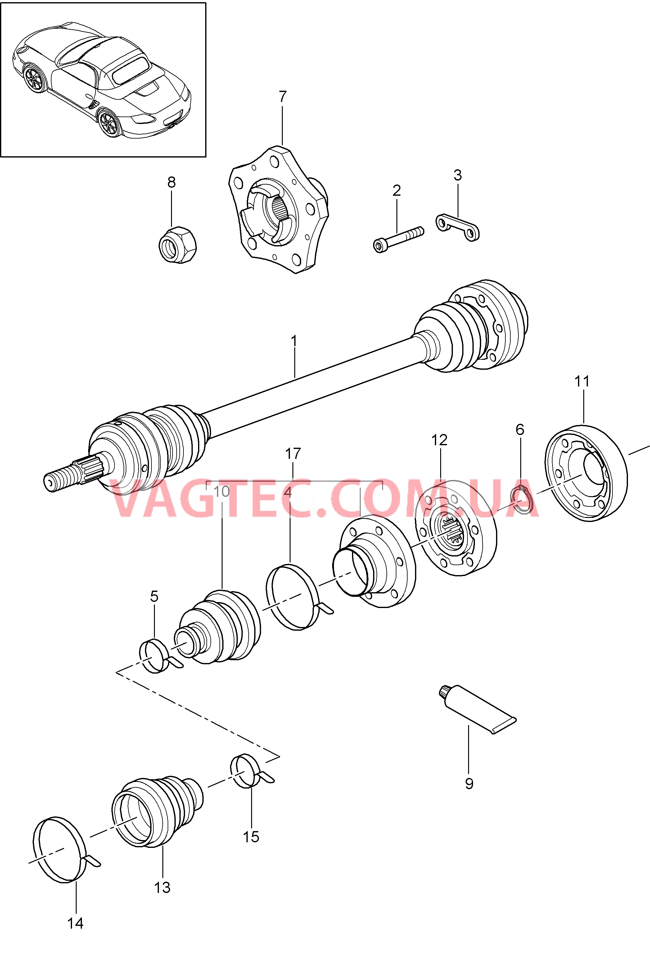 501-005 Шарнирный вал, Ступица для PORSCHE Boxster 2009-2012-USA