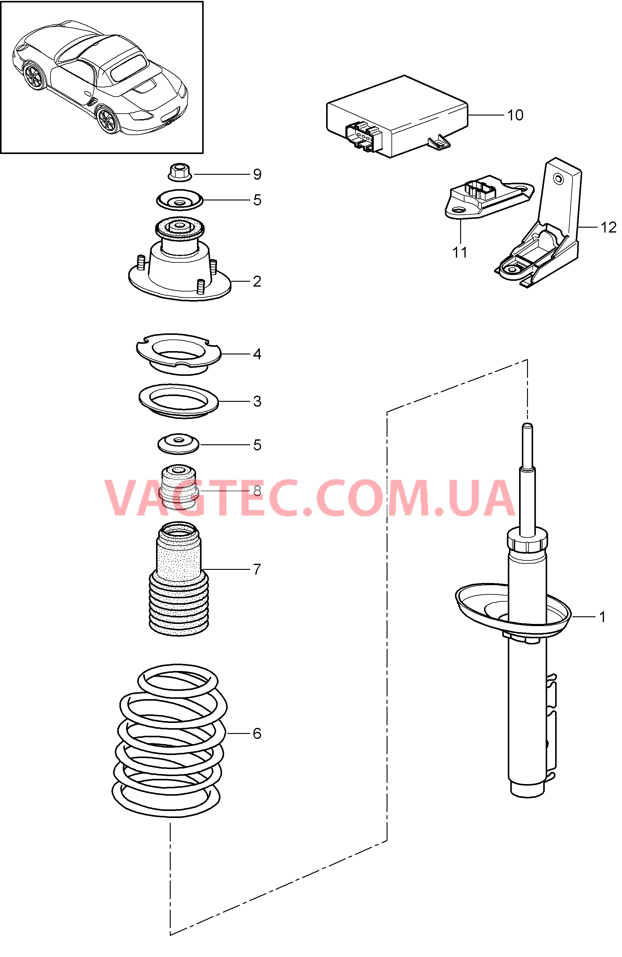 502-000 Амортизатор, Витая пружина для PORSCHE Boxster 2009-2012-USA