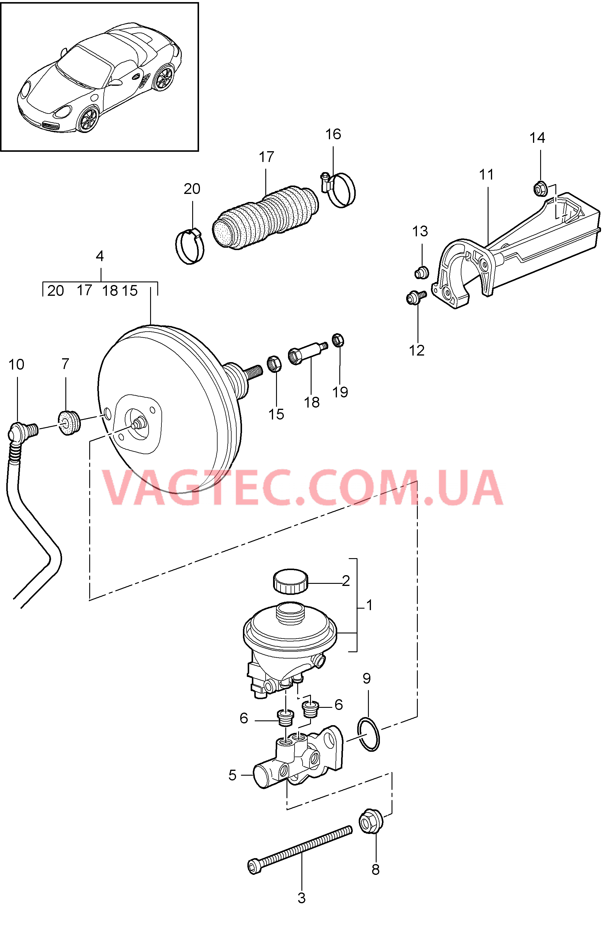 604-000 Главный тормозн.цилиндр, Тормозной усилитель для PORSCHE Boxster 2009-2012-USA