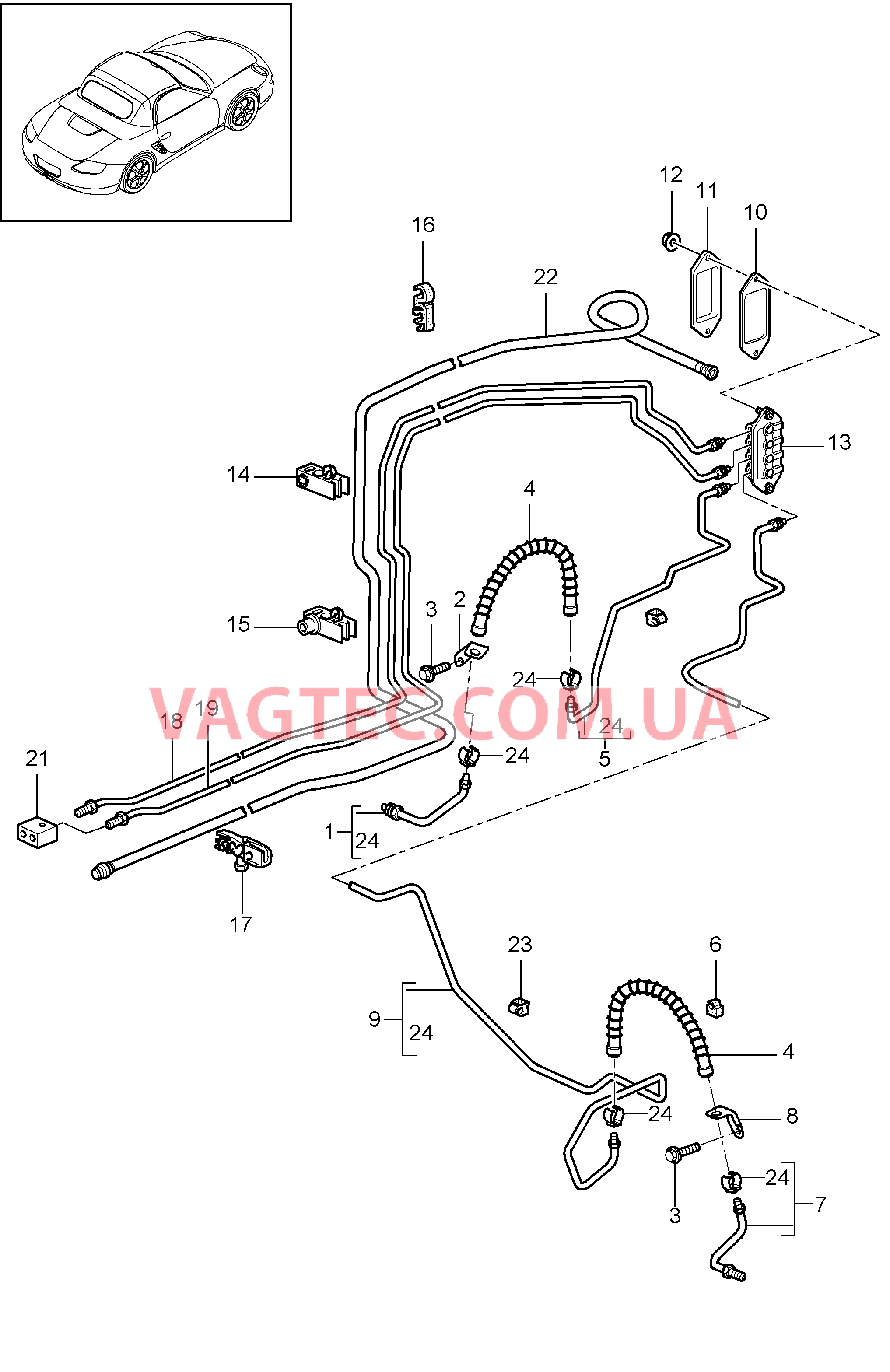 604-010 Тормозные магистрали, Тормозные магистрали, Днище кузова, Вакуумный трубопровод для PORSCHE Boxster 2009-2012-USA