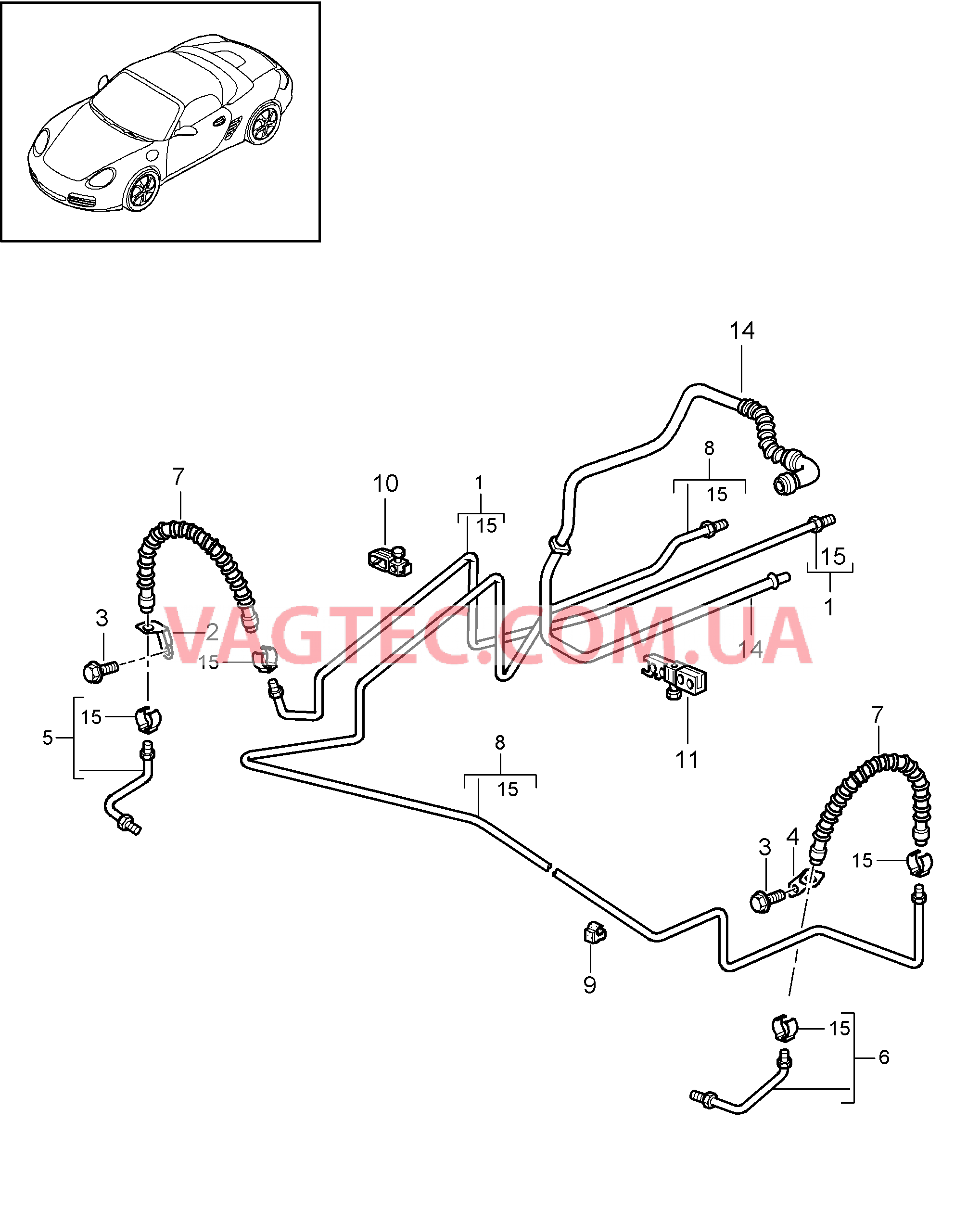 604-015 Тормозная трубка, Днище кузова, Задняя ось, Вакуумный трубопровод для PORSCHE Boxster 2009-2012