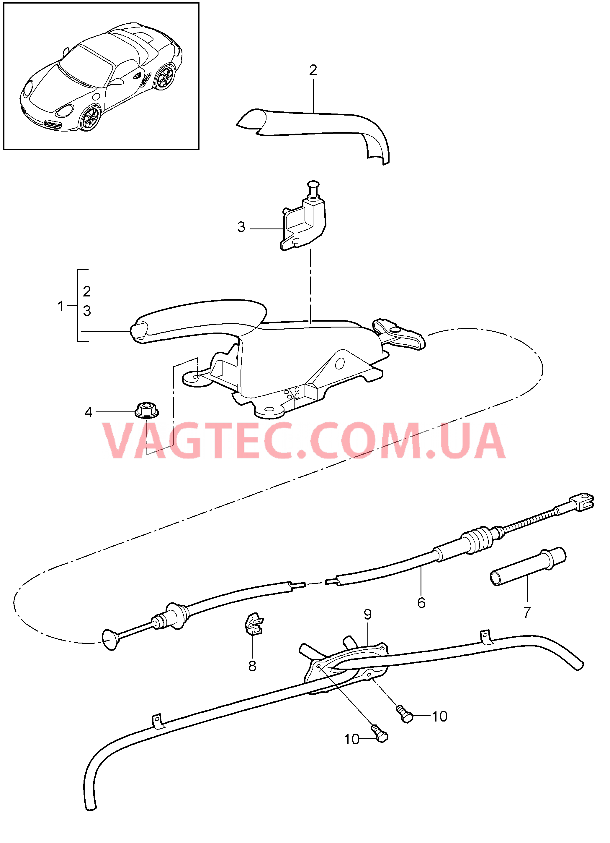 701-005 Ручной тормоз, Задействование для PORSCHE Boxster 2009-2012-USA