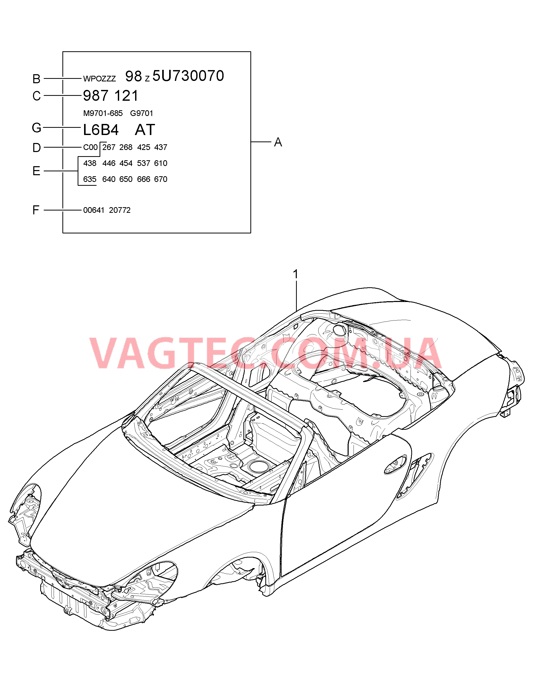 801-000 Силовая структура кузова для PORSCHE Boxster 2009-2012-USA